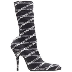 Used new BALENCIAGA blackmonogram print spandex high heel sock high heel boot EU36