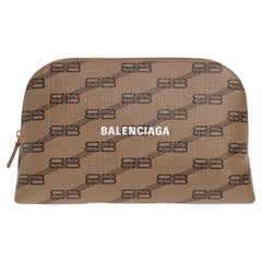 New Balenciaga Brown Monogram BB Coated Canvas Pouch Wash Bag