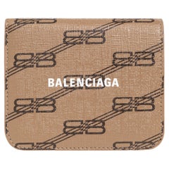 New Balenciaga Brown Monogram BB Logo Print Leather Bifold Wallet