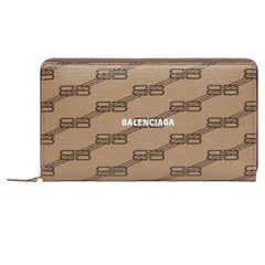New Balenciaga Brown Monogram BB Zip Around Coated Canvas Clutch Bag