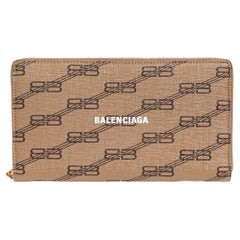 New Balenciaga Brown Monogram BB Zip Around Canvas Clutch Bag