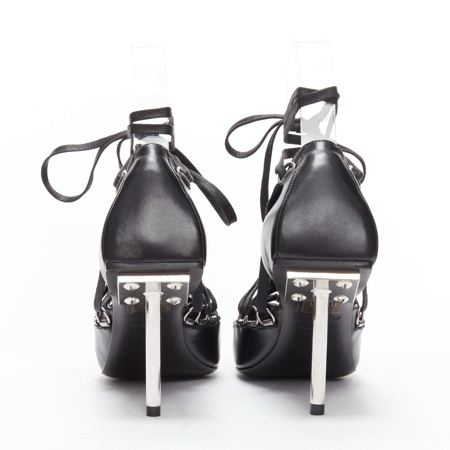 new BALENCIAGA Corset cuir noir boucles argentées escarpin à lacets EU36 Pour femmes en vente