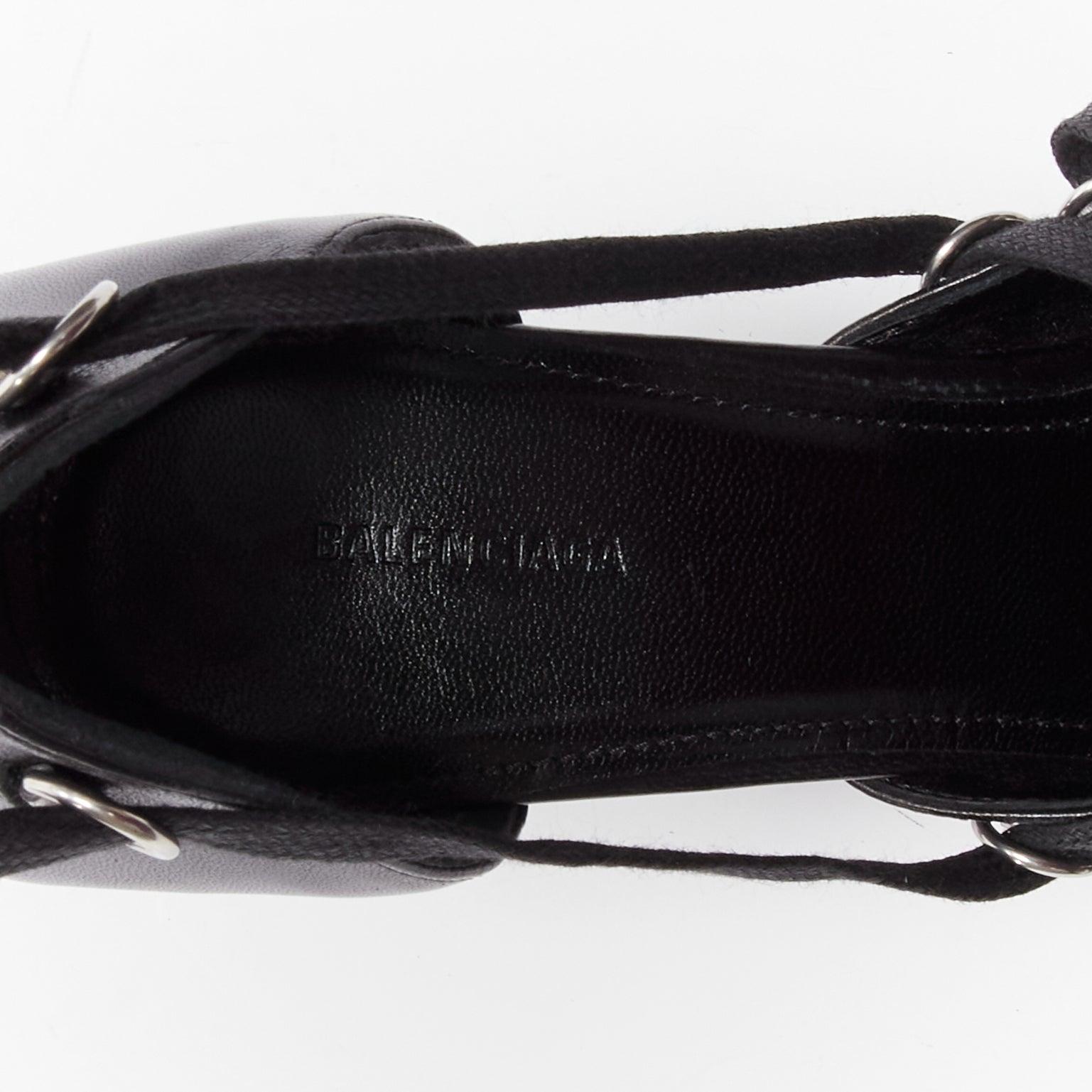 new BALENCIAGA Corset cuir noir boucles argentées escarpin à lacets EU36 en vente 4