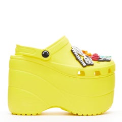 new BALENCIAGA CROCS 2018 Runway yellow logo gibbet platform sandals rare EU36