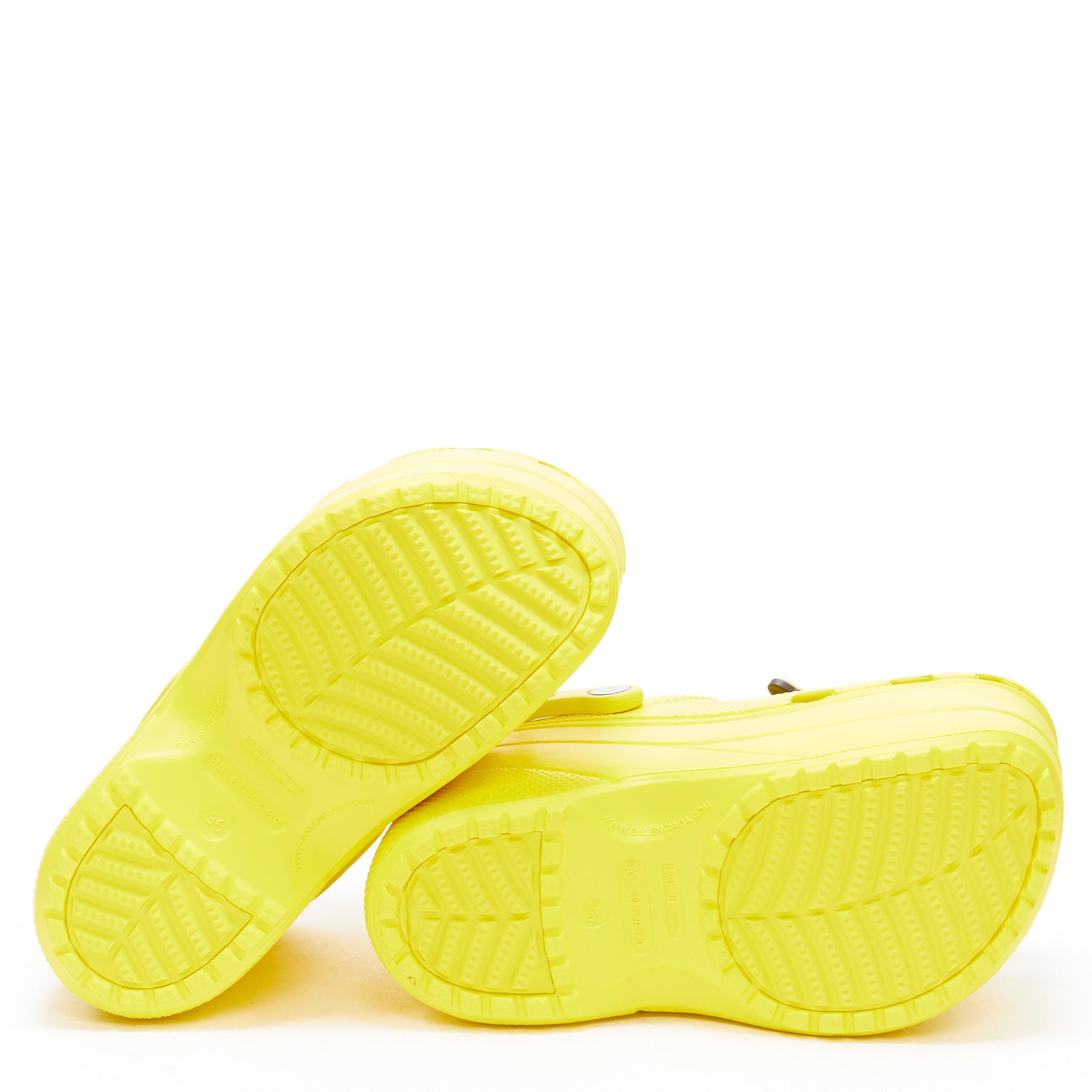 new BALENCIAGA CROCS 2018 Runway yellow logo gibbet platform sandals rare EU36 In New Condition In Hong Kong, NT