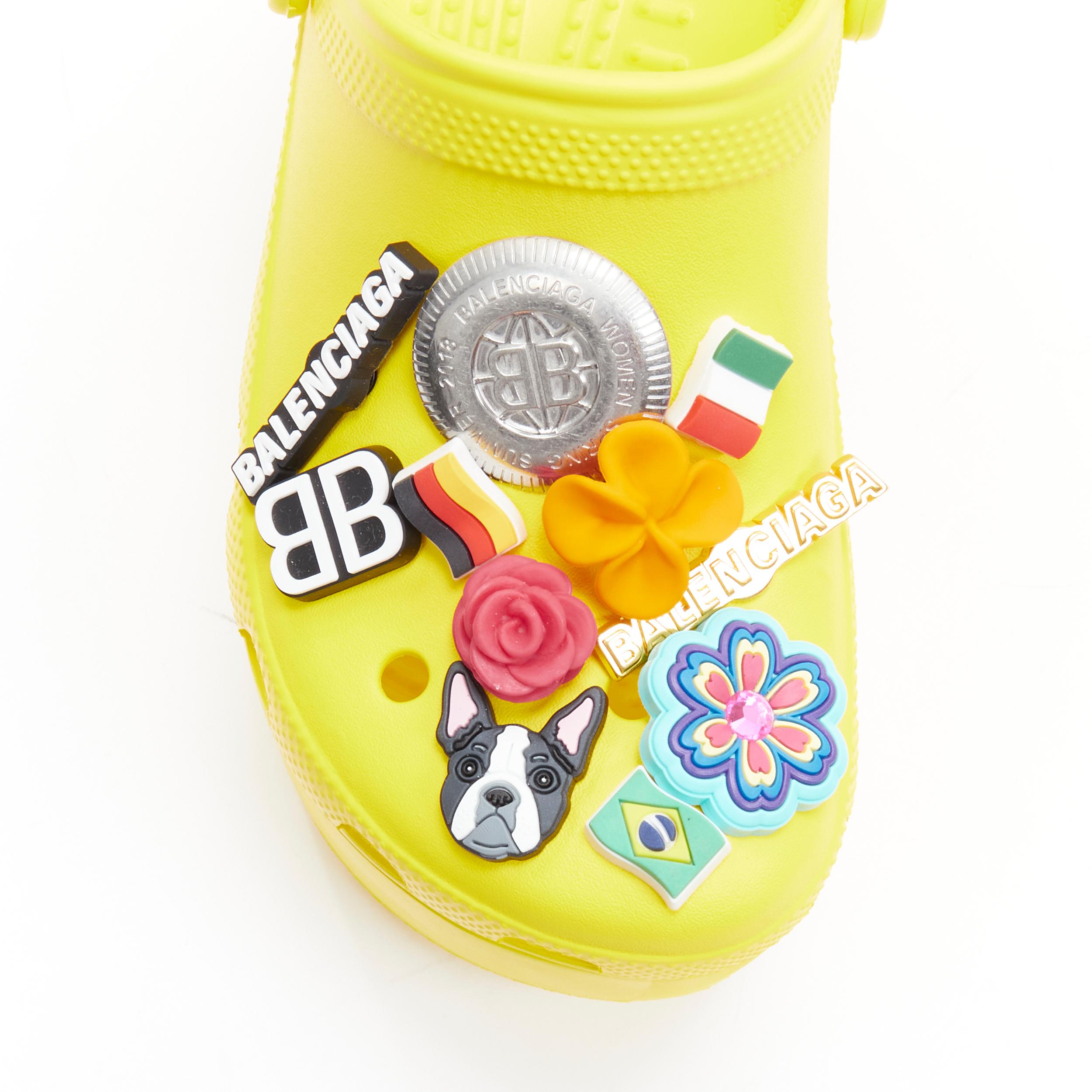 Women's new BALENCIAGA CROCS 2018 Runway yellow logo gibbet platform sandals rare EU36