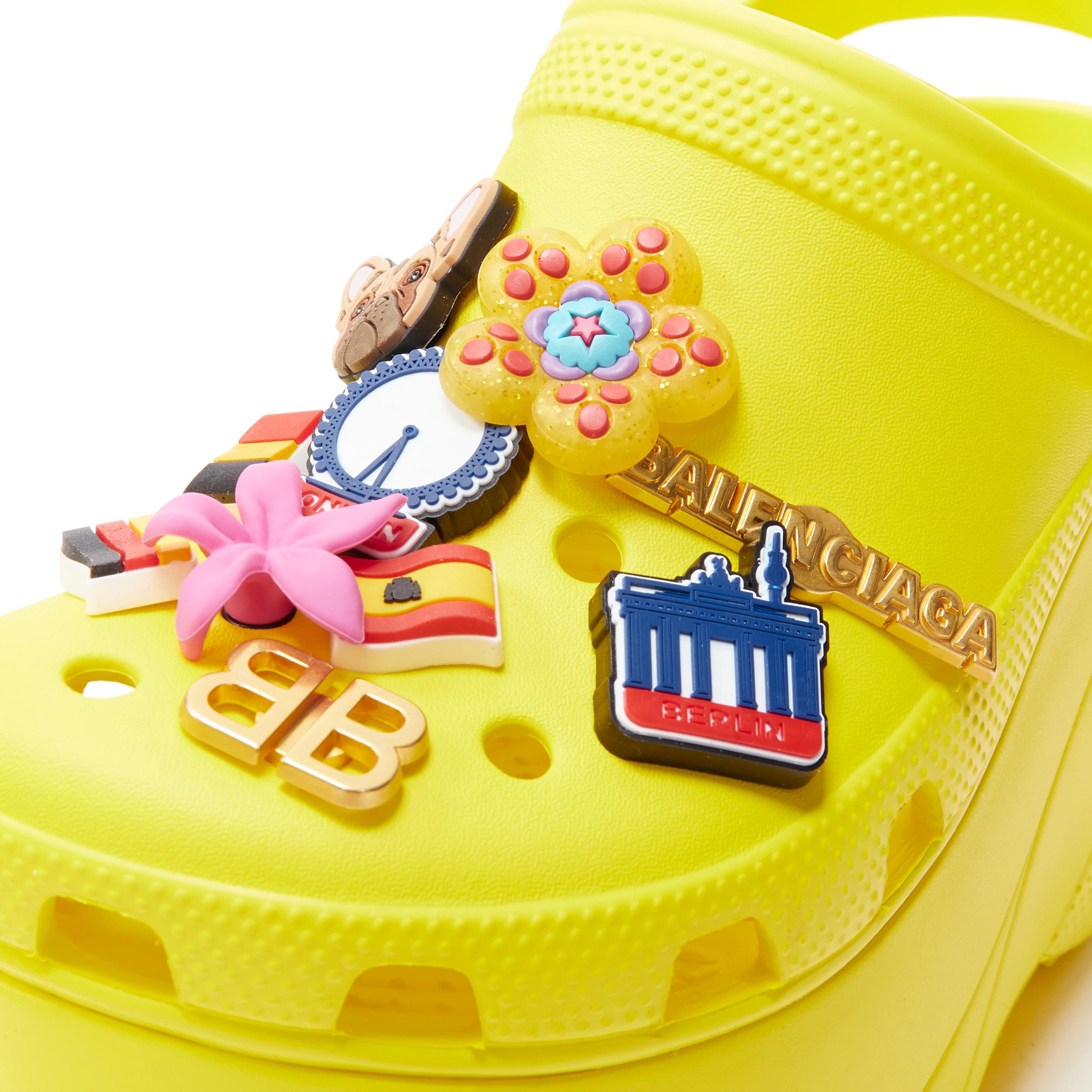 new BALENCIAGA CROCS 2018 Runway yellow logo gibbet platform sandals rare EU36 1