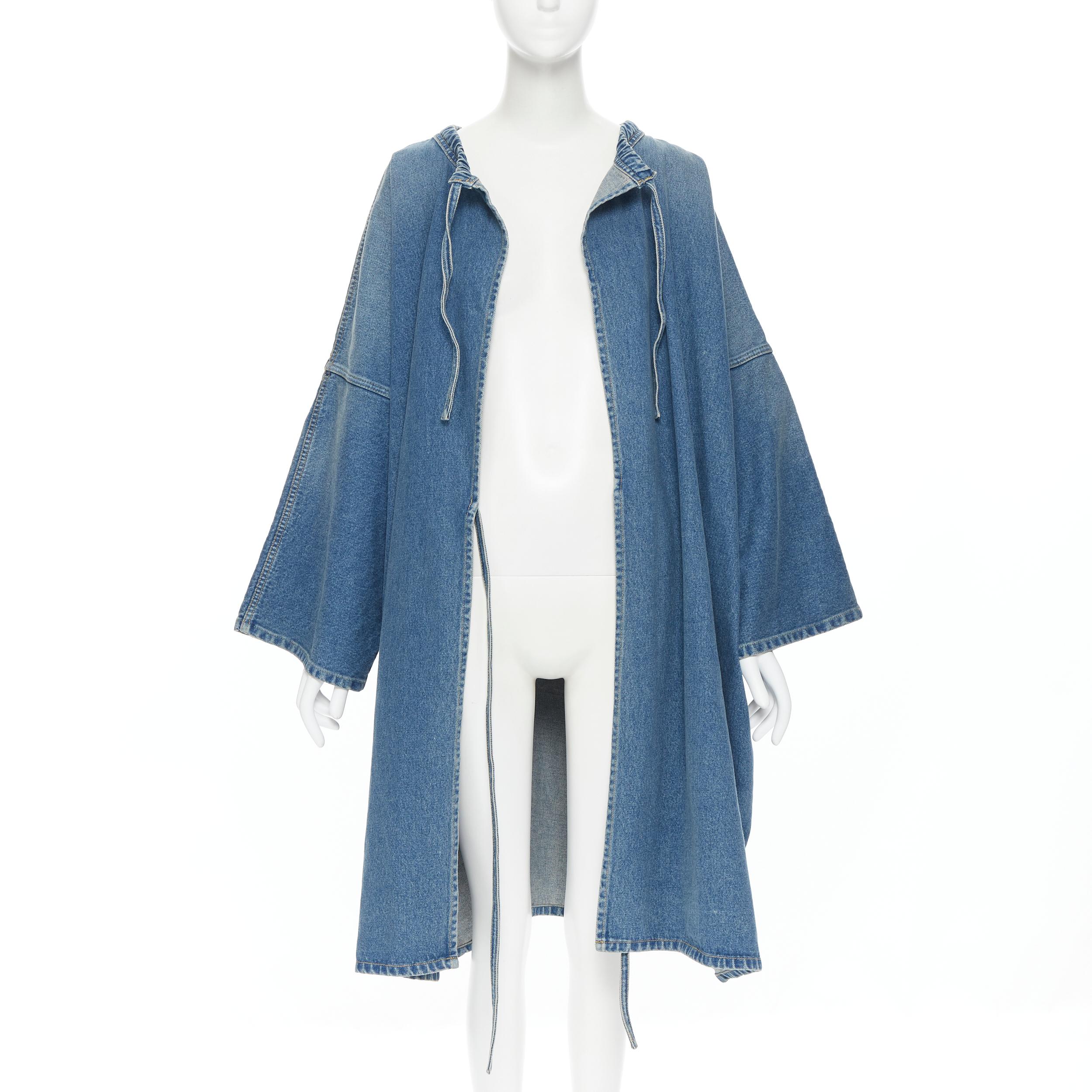 Blue new BALENCIAGA DEMNA 2017 Runway blue denim kimono sleeve wrap coat FR36 XS