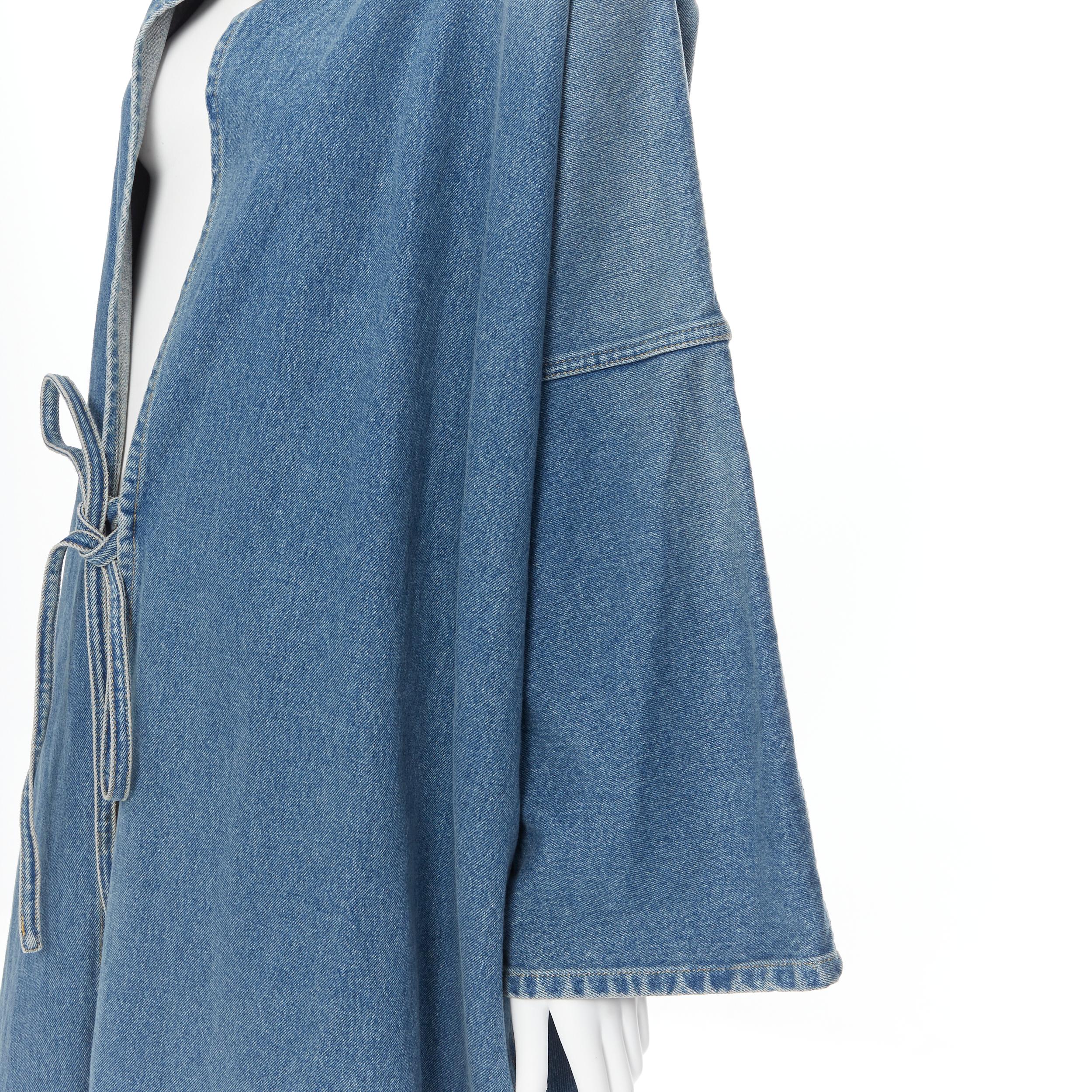 new BALENCIAGA DEMNA 2017 Runway blue denim kimono sleeve wrap coat FR36 XS 3
