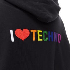 BALENCIAGA Demna 2018 Schwarzer I Love Techno bestickter übergroßer Hoodie M