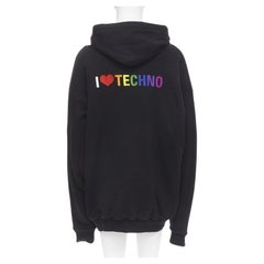 new BALENCIAGA Demna 2018 black I Love Techno embroidered oversized hoodie M