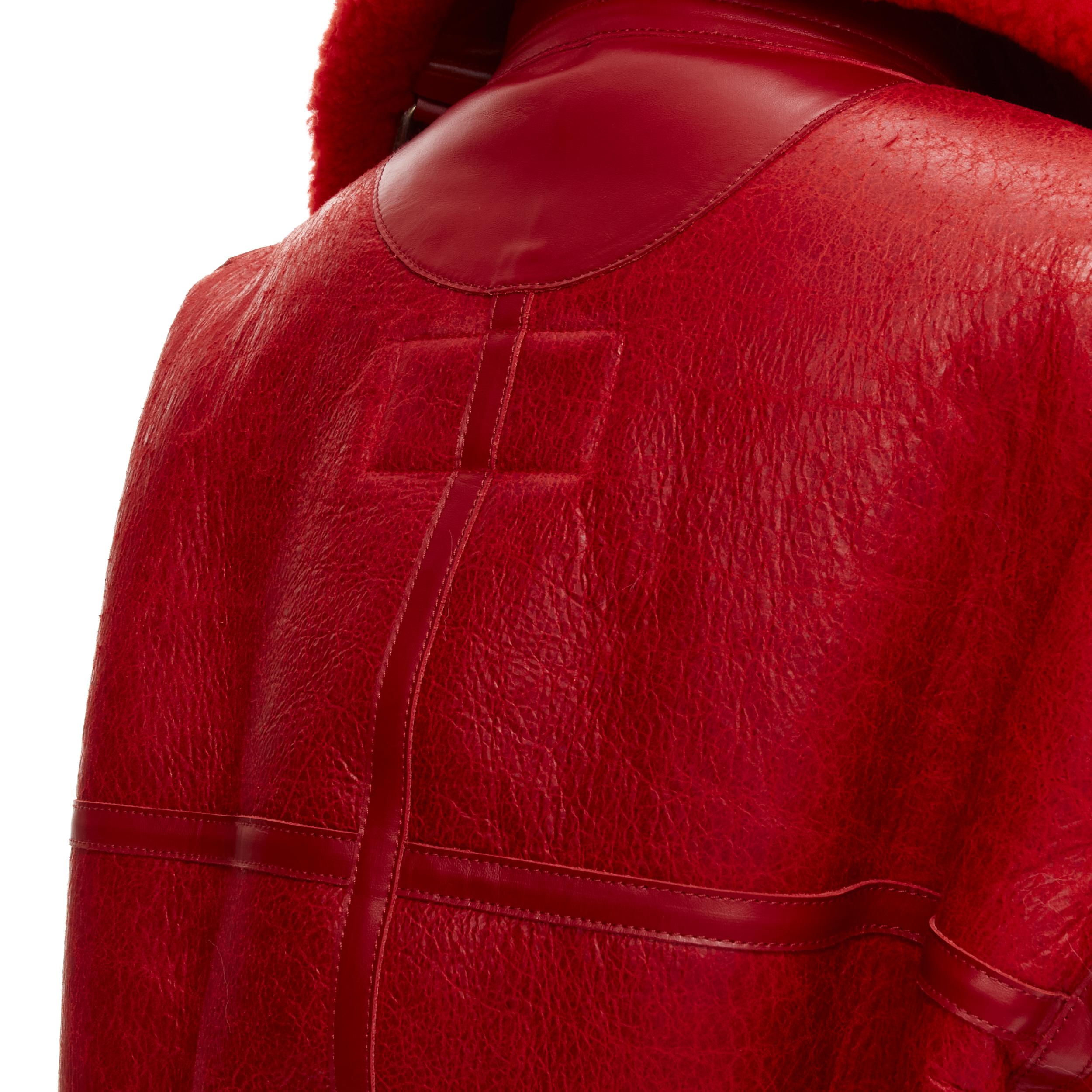 new BALENCIAGA Demna 2018 Le Bombardier red logo shearling leather jacket FR40 L 2