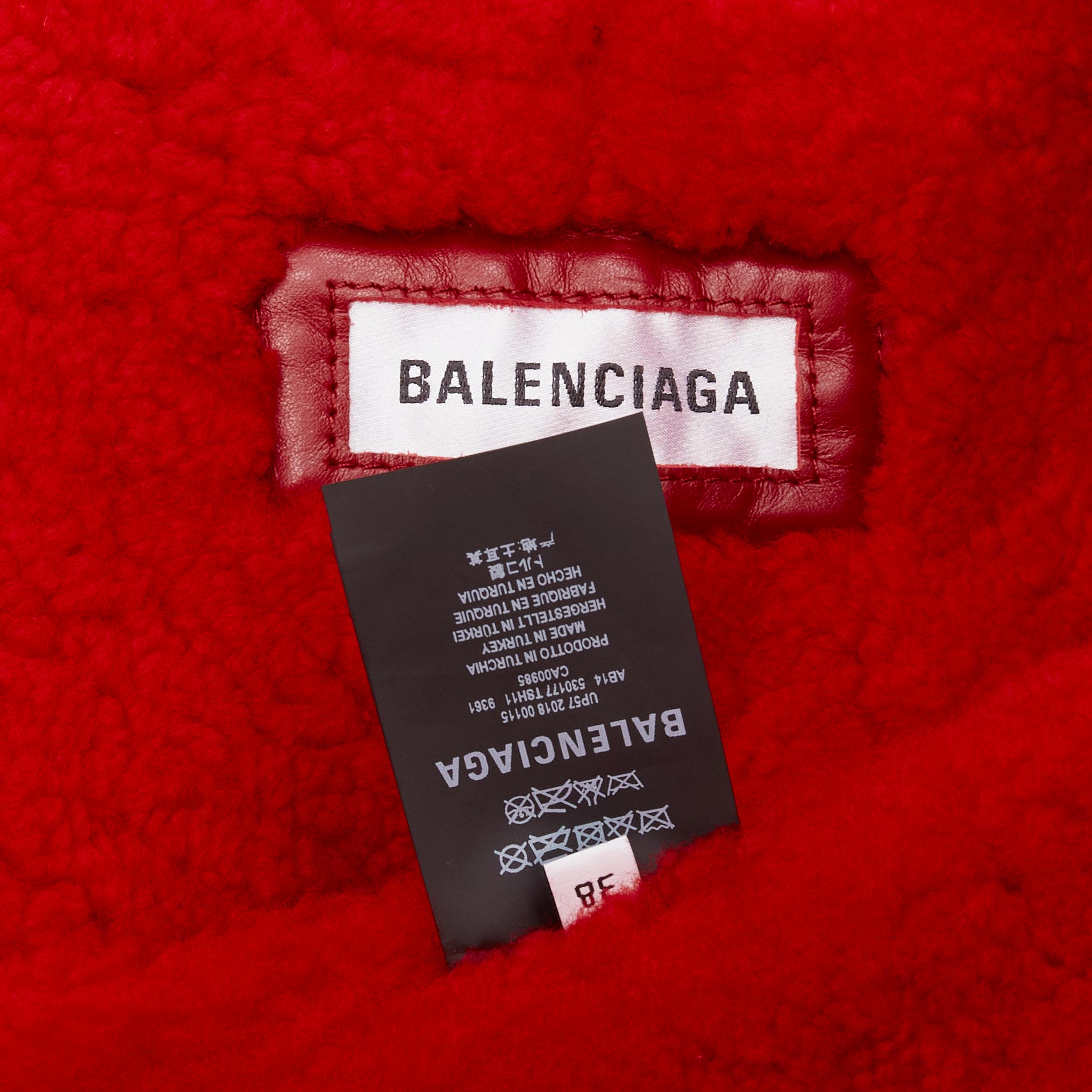 new BALENCIAGA Demna 2018 Le Bombardier red logo shearling leather jacket FR40 L 3