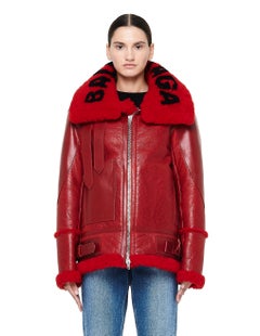 new BALENCIAGA Demna 2018 Le Bombardier red logo shearling leather jacket FR40 L