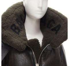 new BALENCIAGA Demna 2018 Runway Le Bombardier green shearling aviator jacket XS