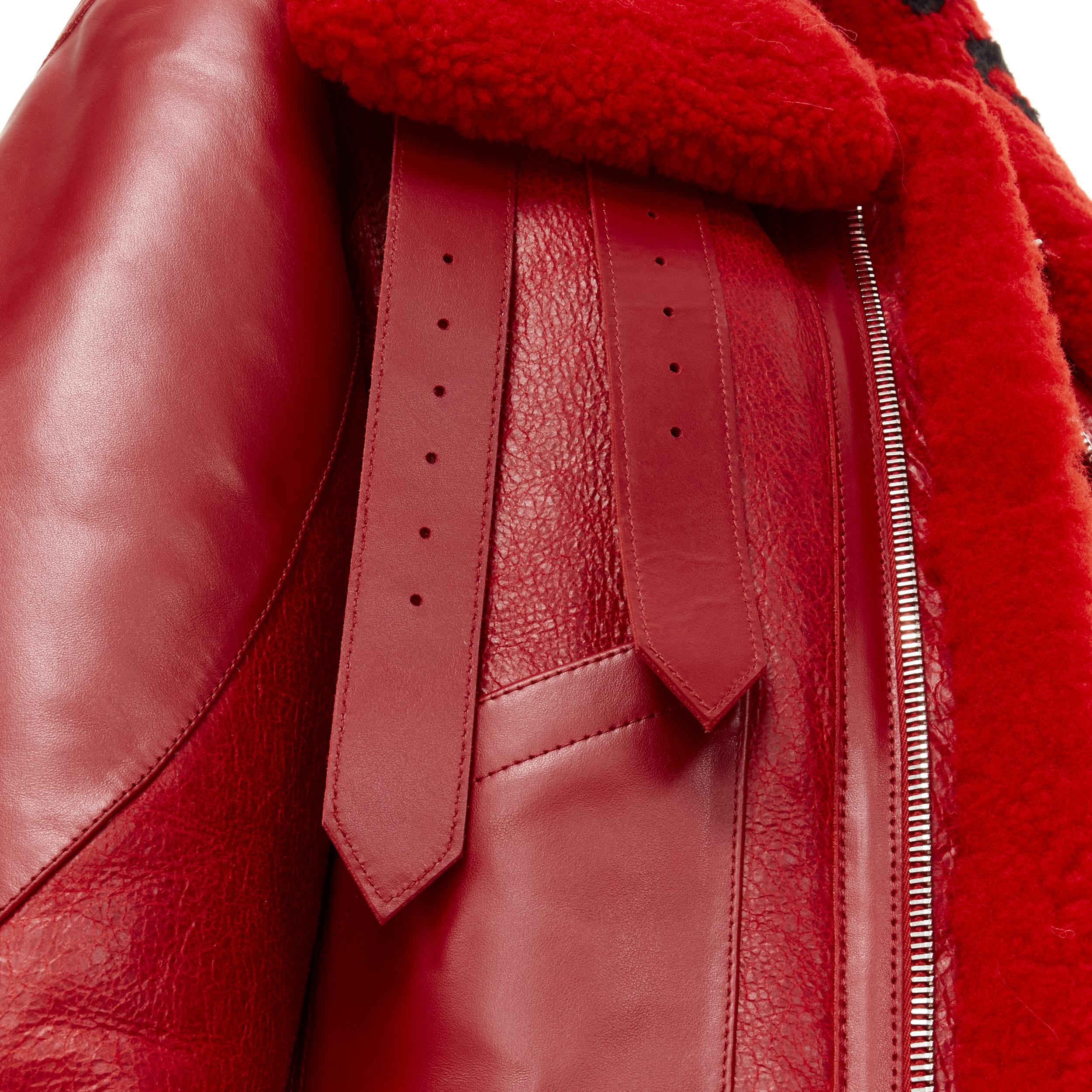new BALENCIAGA Demna 2018 Runway Le Bombardier red leather shearling jacket M 1