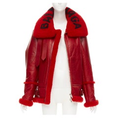 new BALENCIAGA Demna 2018 Runway Le Bombardier red leather shearling jacket M
