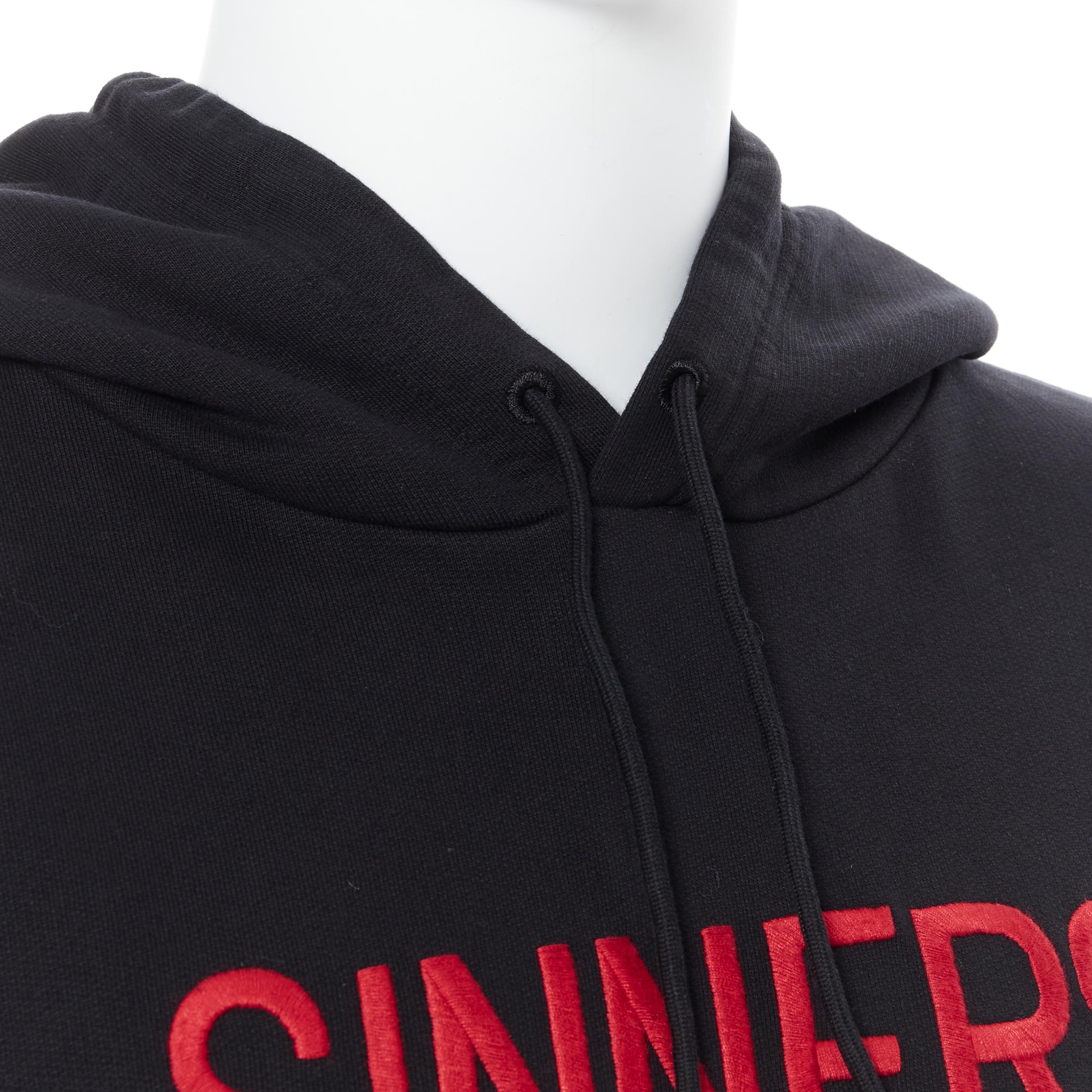 new BALENCIAGA DEMNA 2018 Sinners logo embroidery black cotton hoodie pullover L In Good Condition In Hong Kong, NT