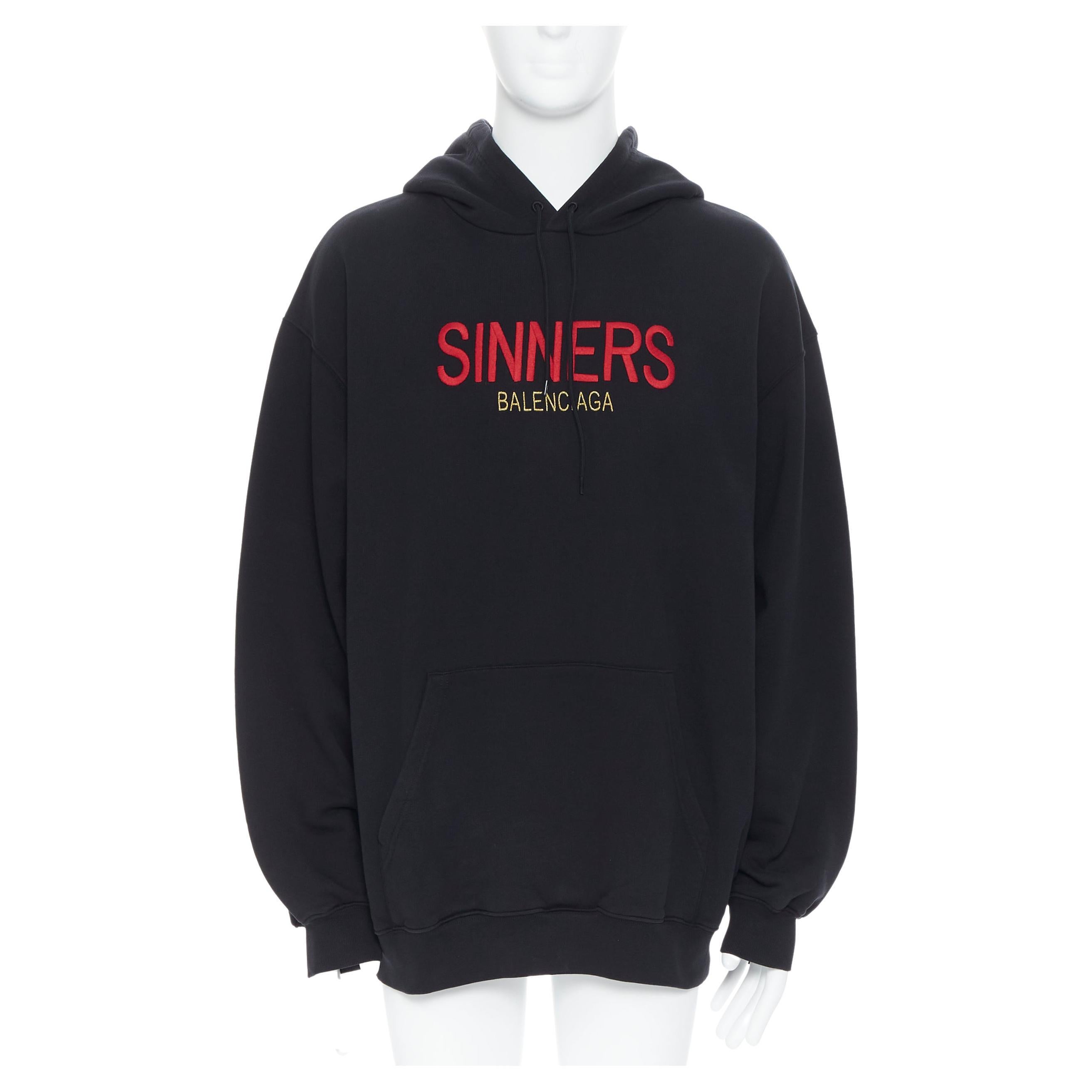 new BALENCIAGA DEMNA 2018 Sinners logo embroidery black cotton hoodie pullover L