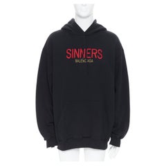 new BALENCIAGA DEMNA 2018 Sinners logo embroidery black cotton hoodie pullover L