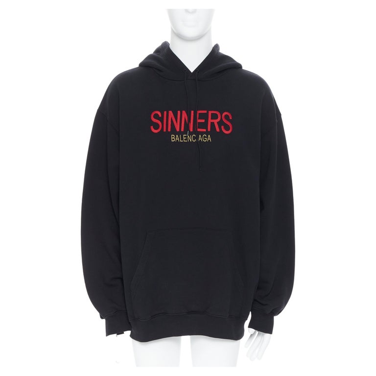 new BALENCIAGA DEMNA 2018 Sinners logo embroidery black cotton hoodie  pullover L at 1stDibs