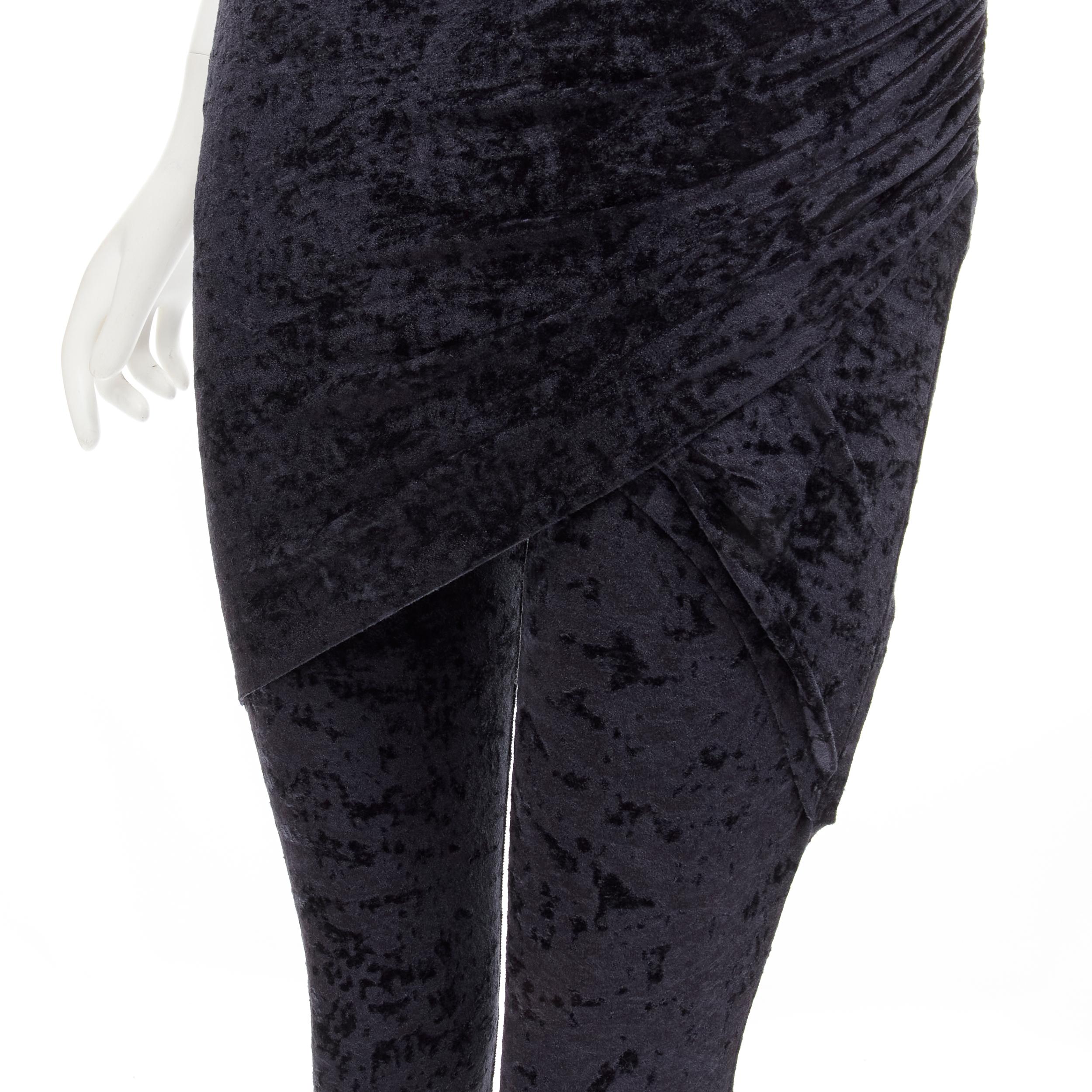 Women's new BALENCIAGA Demna 2019 black crushed velvet draped front legging FR36 S For Sale