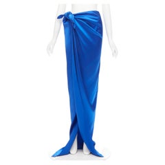 new BALENCIAGA Demna 2019 Runway blue acetate wrap tie draped maxi skirt FR34 XS