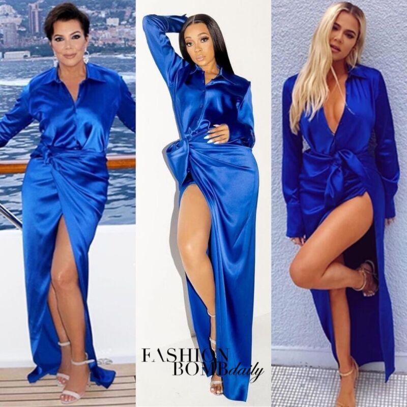 new BALENCIAGA Demna 2019 Runway blue acetate wrap tie draped maxi skirt FR36 S 5