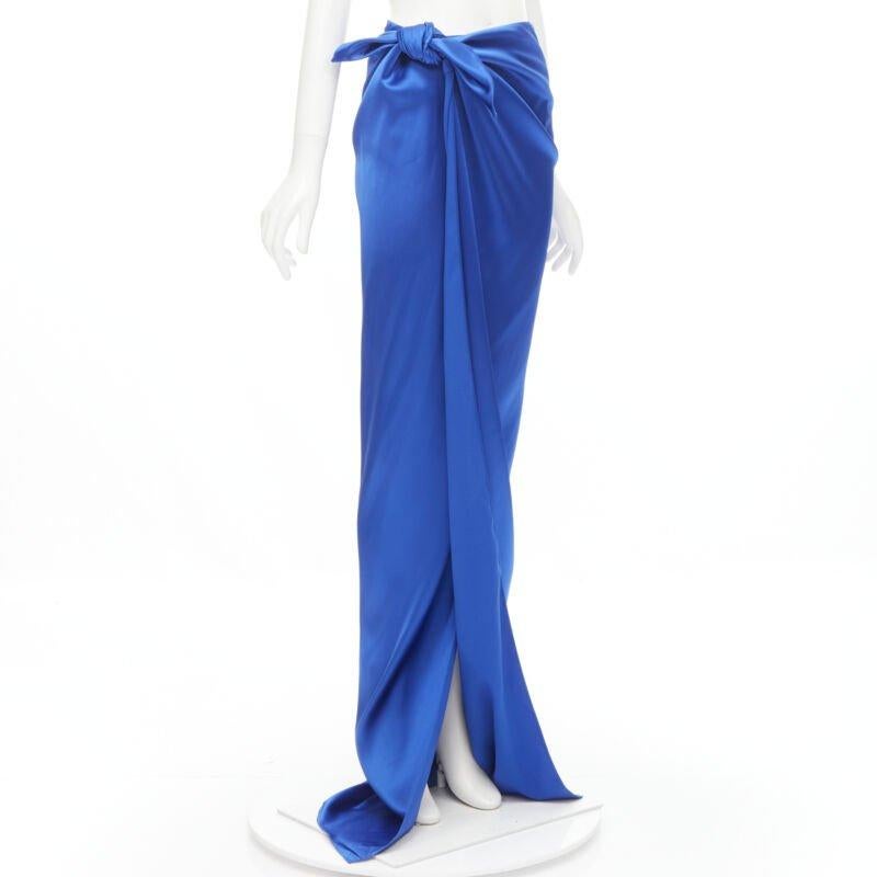 Blue new BALENCIAGA Demna 2019 Runway blue acetate wrap tie draped maxi skirt FR36 S