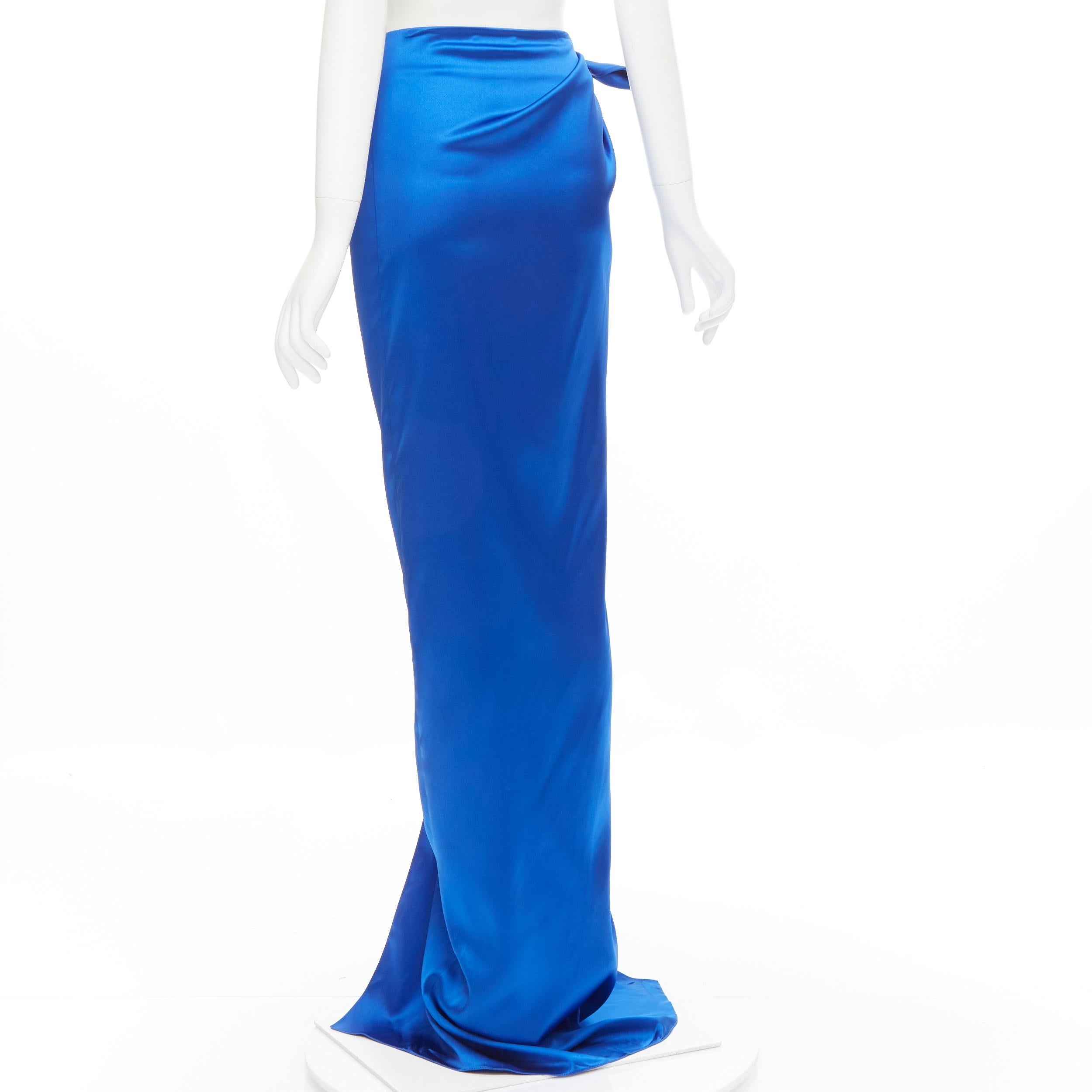 Blue new BALENCIAGA Demna 2019 Runway blue acetate wrap tie draped maxi skirt FR36 S