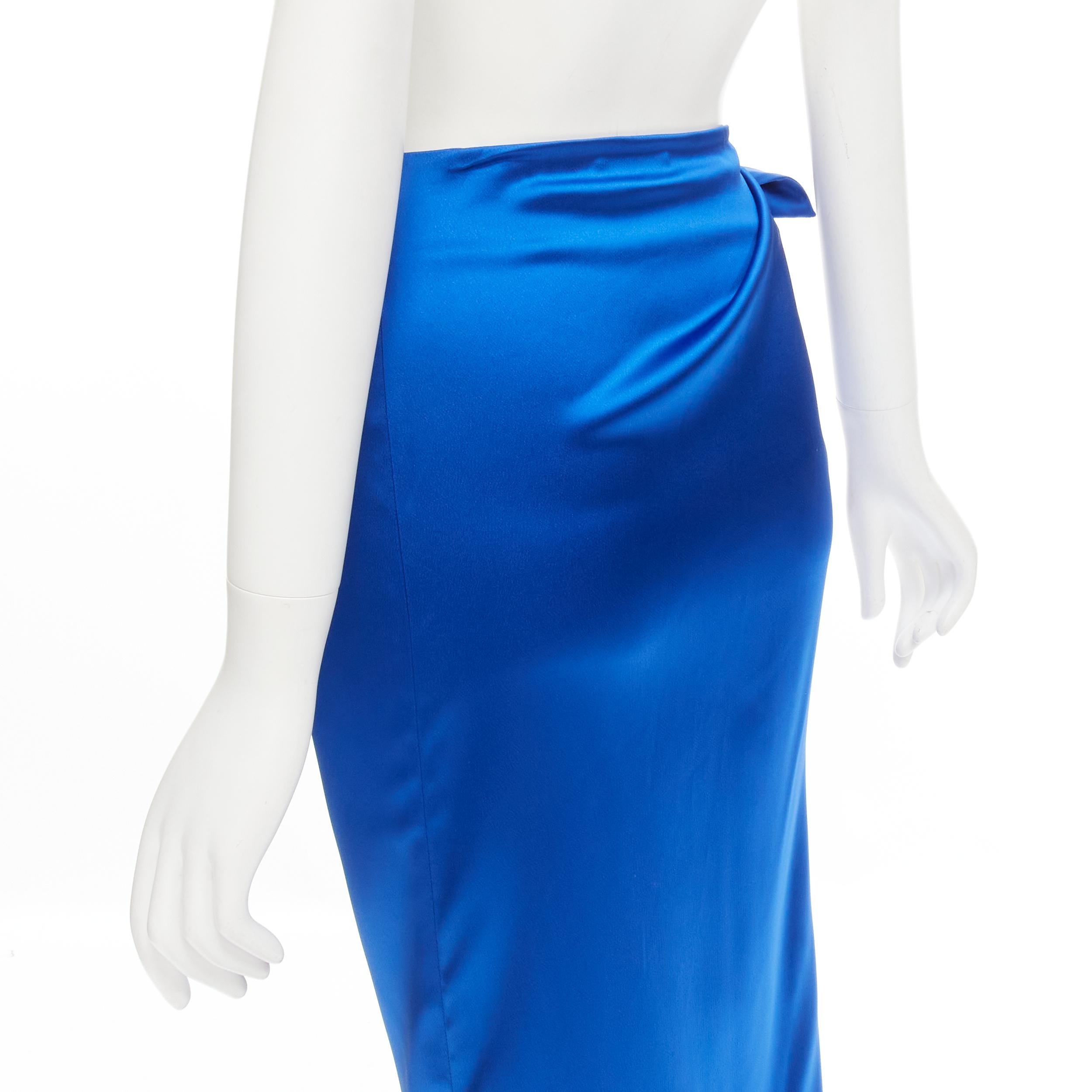 new BALENCIAGA Demna 2019 Runway blue acetate wrap tie draped maxi skirt FR36 S In New Condition In Hong Kong, NT