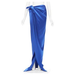 new BALENCIAGA Demna 2019 Runway blue acetate wrap tie draped maxi skirt FR36 S