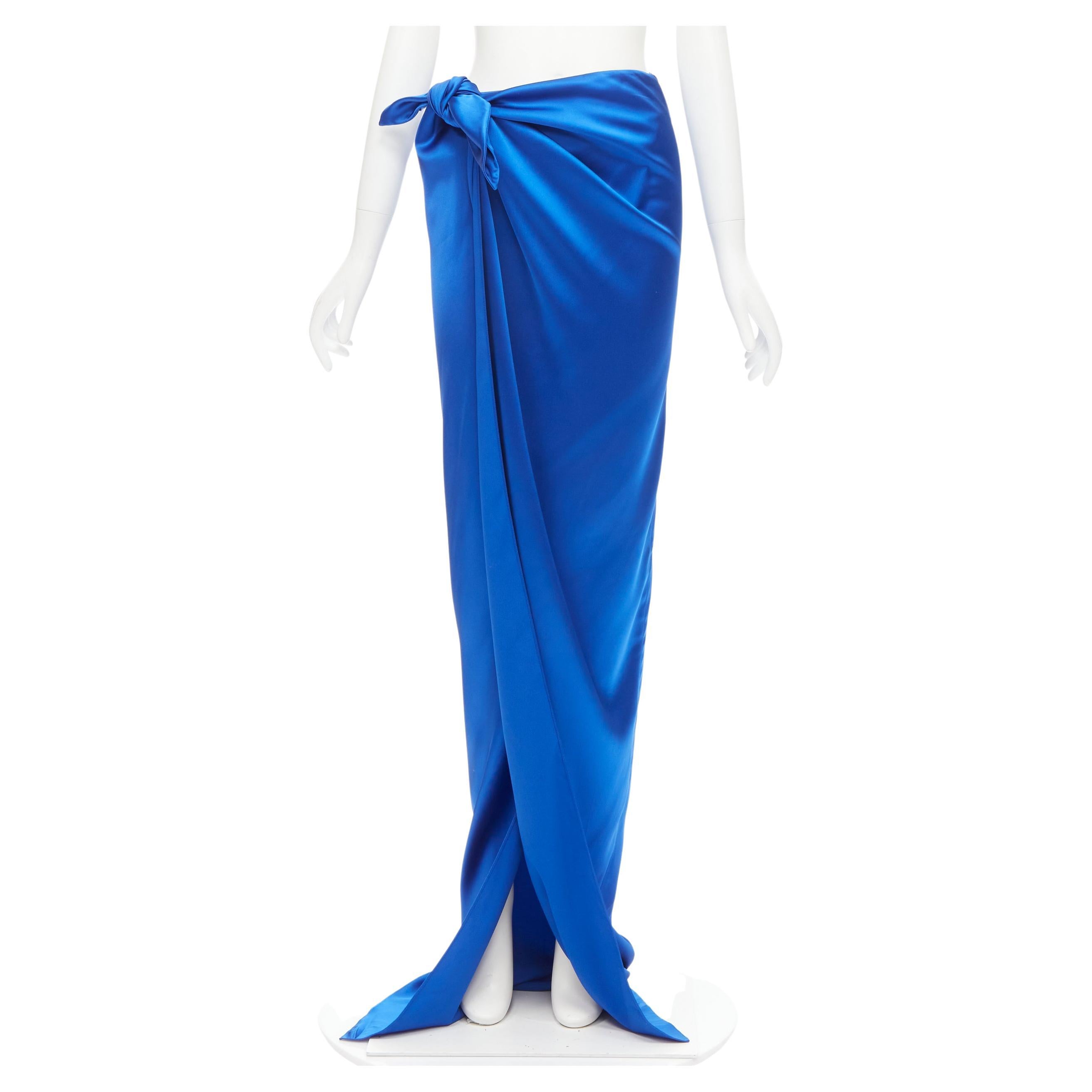 new BALENCIAGA Demna 2019 Runway cobalt blue wrap tie draped maxi skirt  FR36 S For Sale at 1stDibs