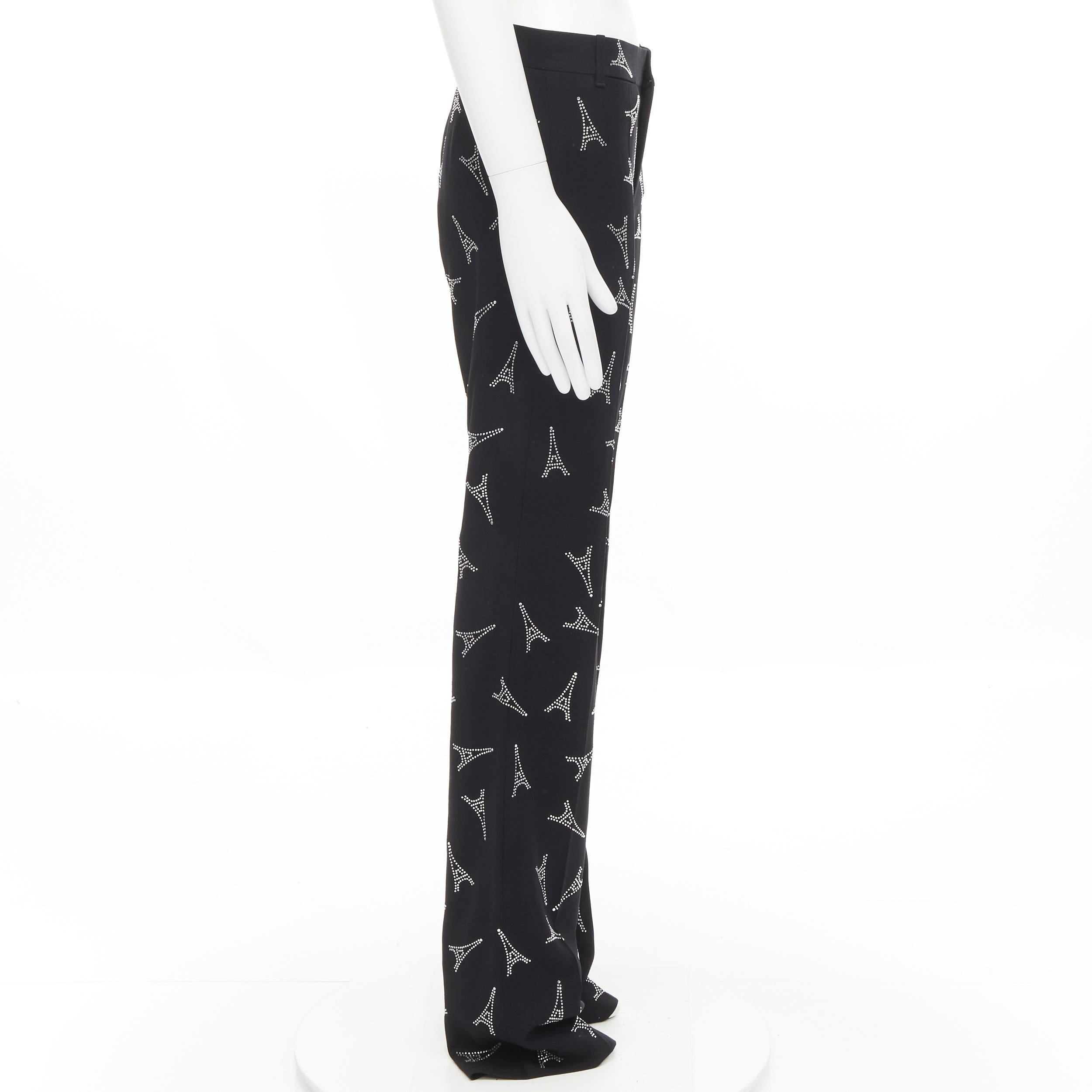Black new BALENCIAGA Demna 2019 Runway Eiffel Tower crystal embellished pants IT44 XS