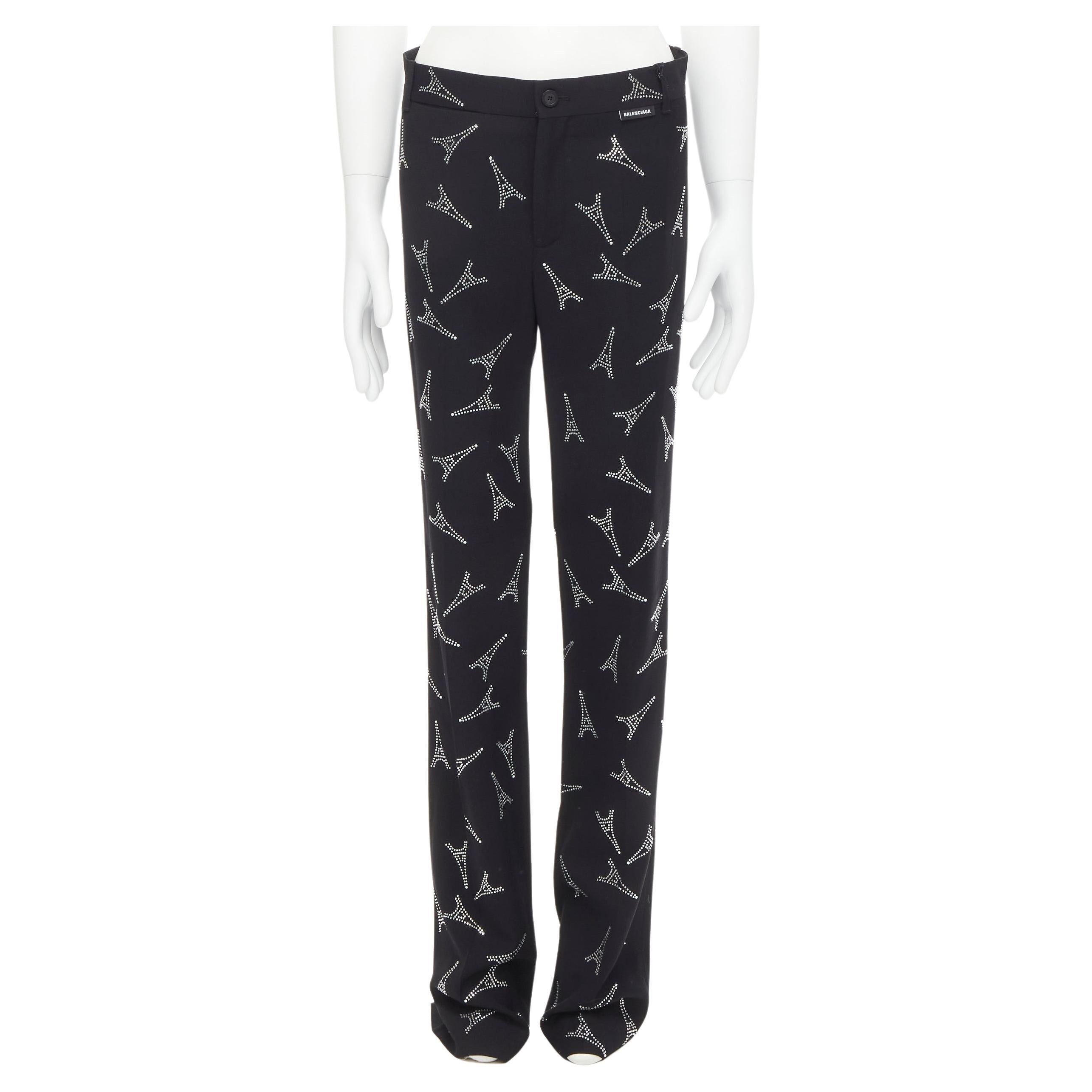 new BALENCIAGA Demna 2019 Runway Eiffel Tower crystal embellished pants IT44 XS