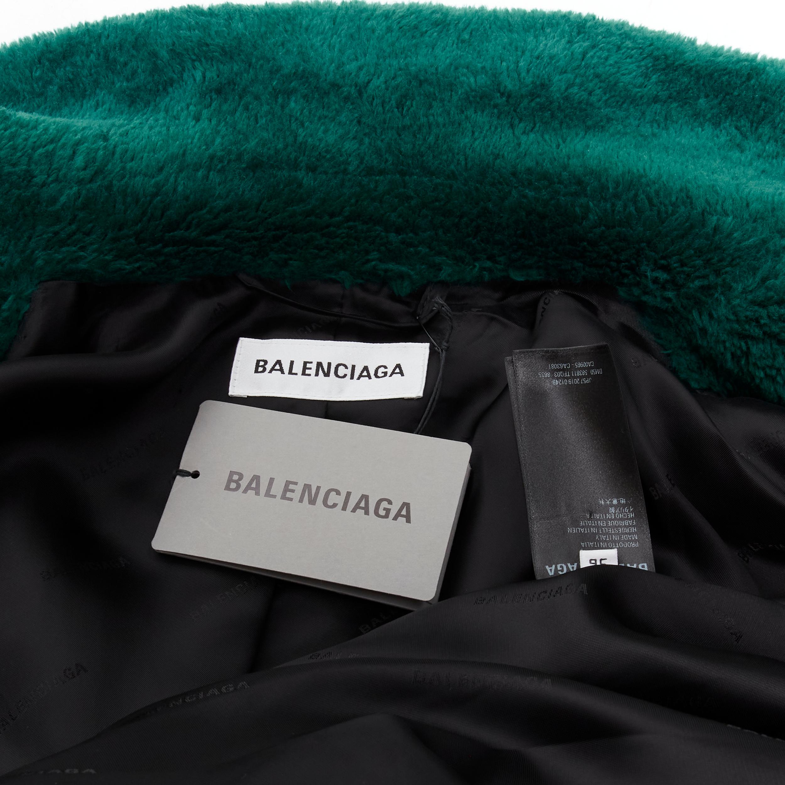 new BALENCIAGA Demna 2019 Runway green fluffy plush fur oversized coat FR36 S 3