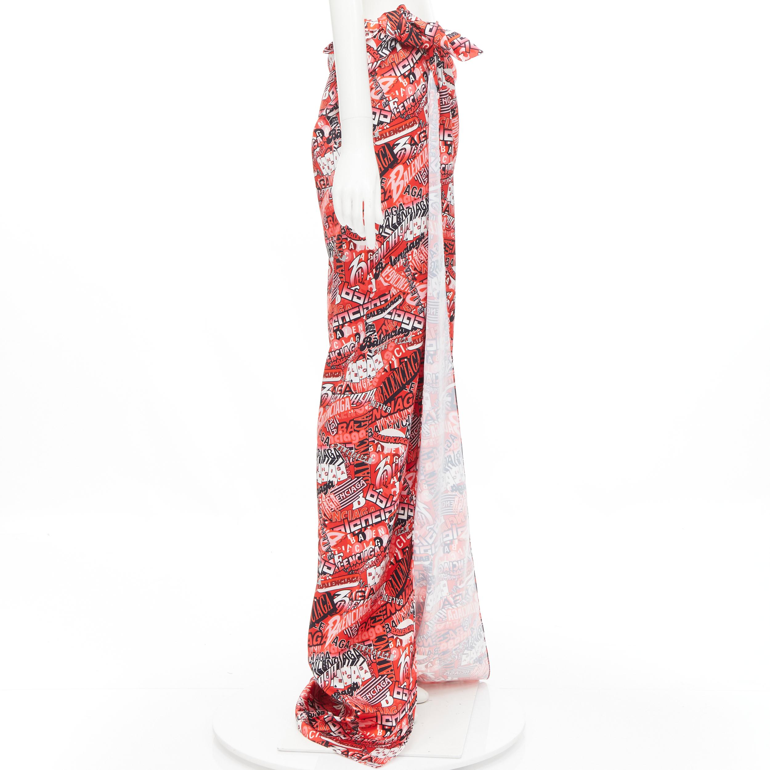 new BALENCIAGA Demna 2019 Runway red logo print wrap tie maxi skirt FR36 S In New Condition For Sale In Hong Kong, NT