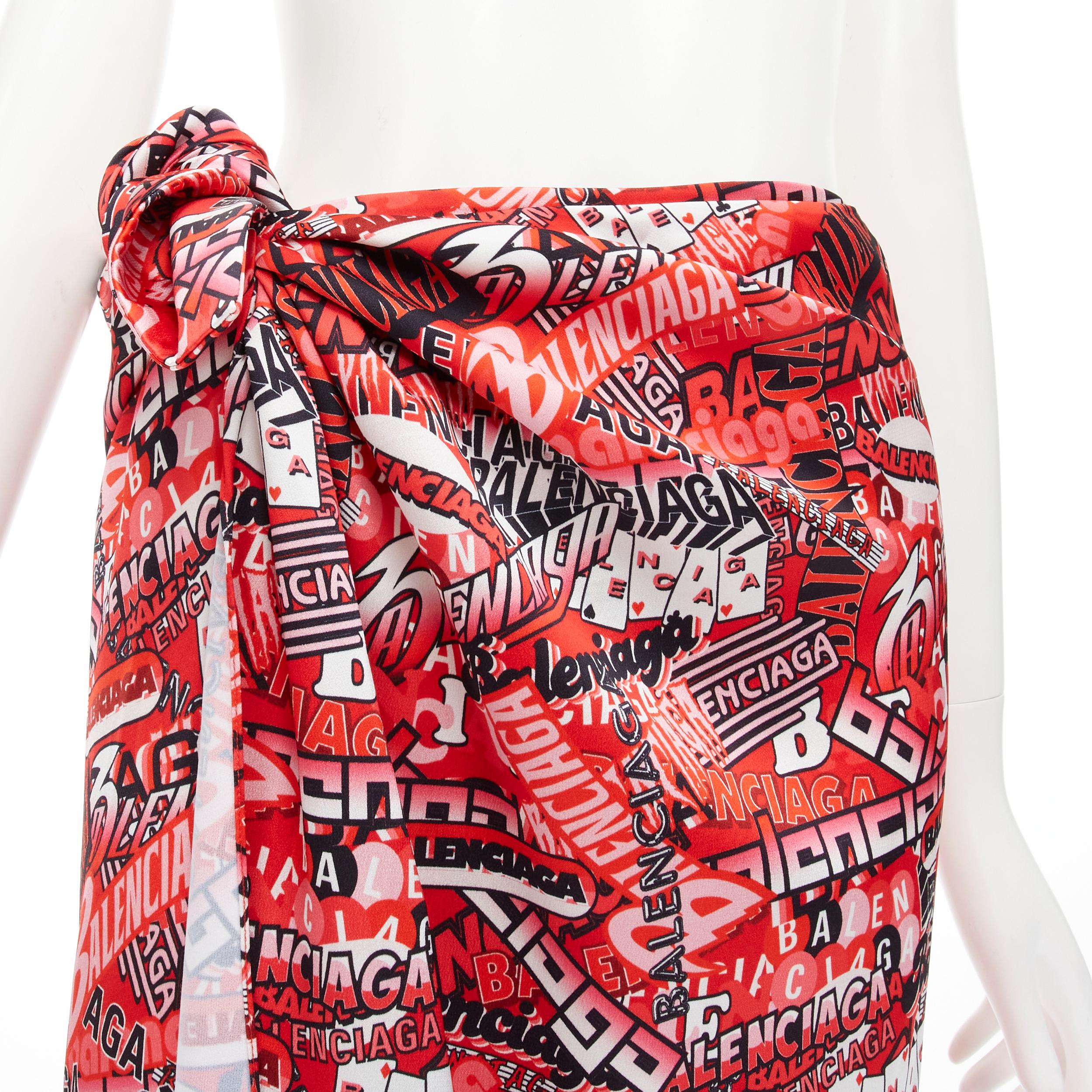 new BALENCIAGA Demna 2019 Runway red logo print wrap tie maxi skirt FR36 S For Sale 2