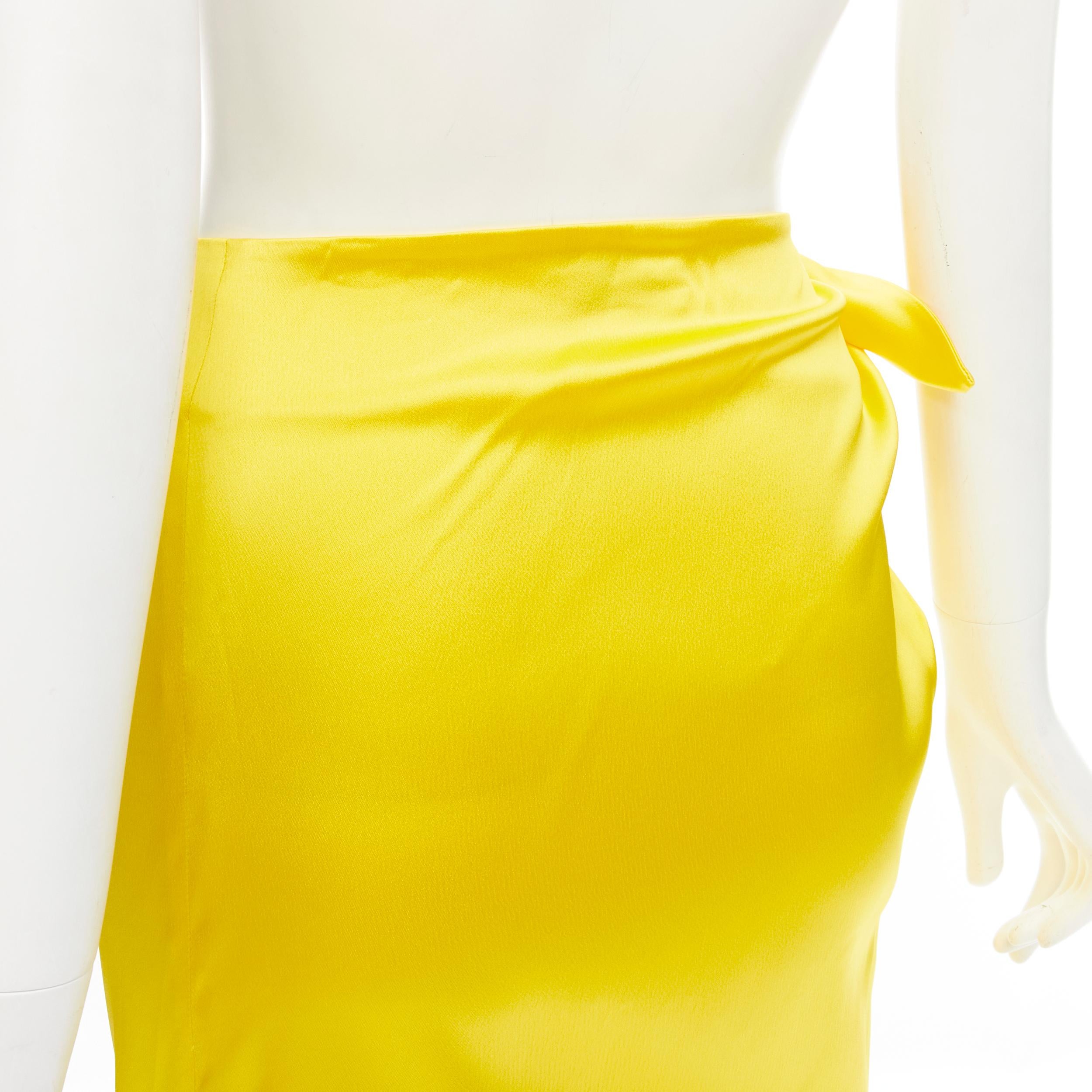 Women's new BALENCIAGA Demna 2019 Runway yellow acetate wrap tie maxi skirt FR34 XS For Sale
