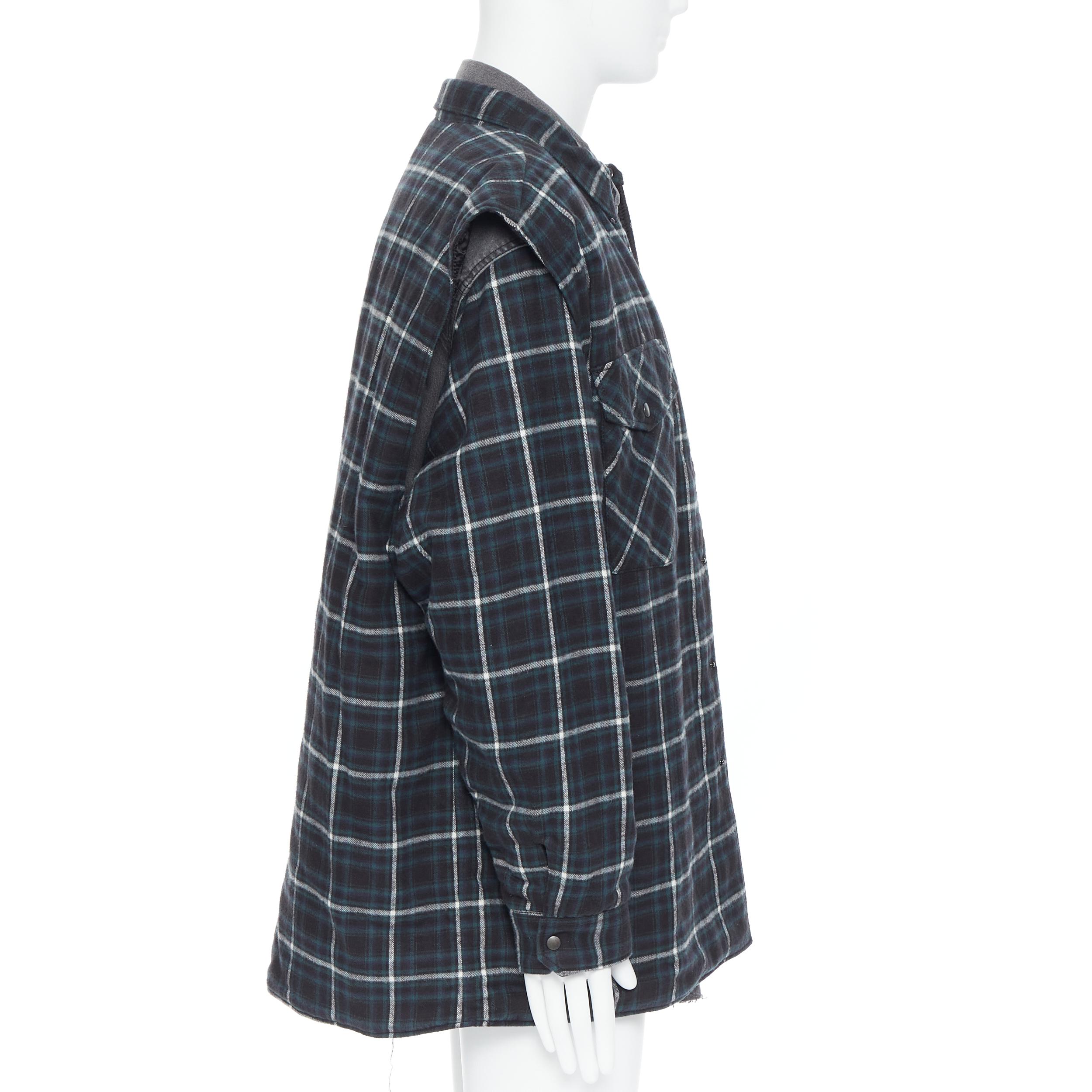 De los hombres nuevo BALENCIAGA DEMNA 2019 Twin Set acolchado cuadros verdes acanalado doble camisa M