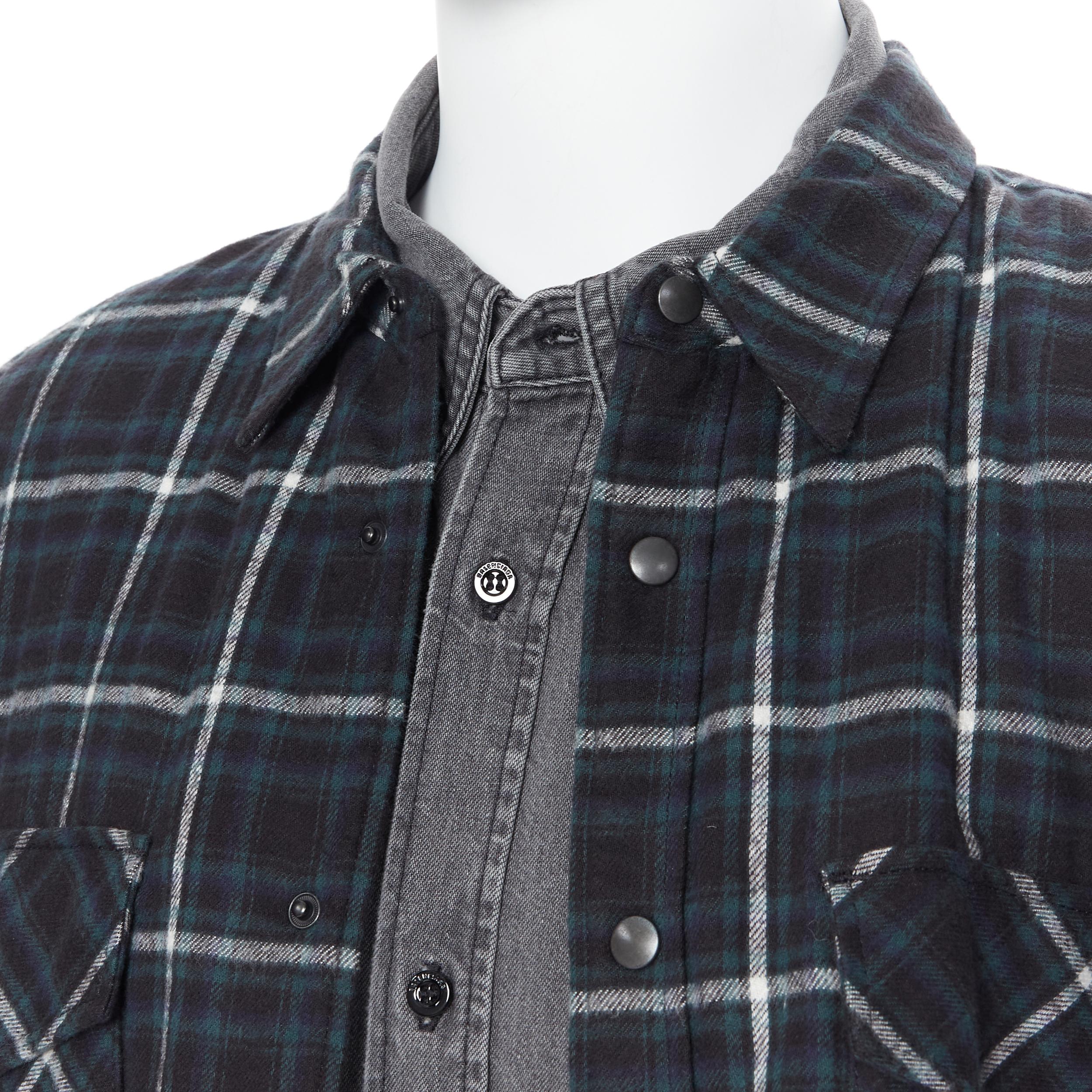 nuevo BALENCIAGA DEMNA 2019 Twin Set acolchado cuadros verdes acanalado doble camisa M 3