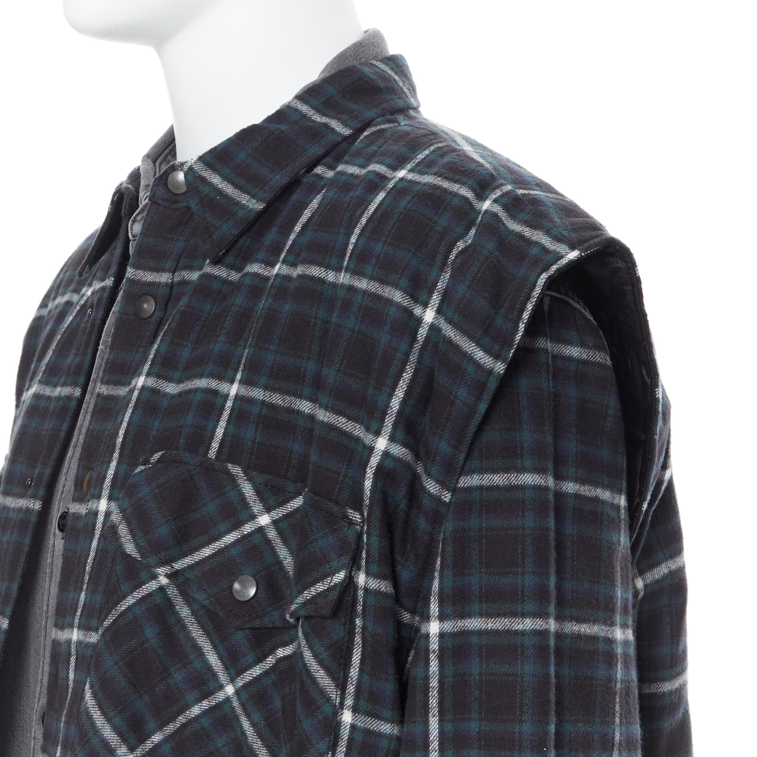 nuevo BALENCIAGA DEMNA 2019 Twin Set acolchado cuadros verdes acanalado doble camisa M 4