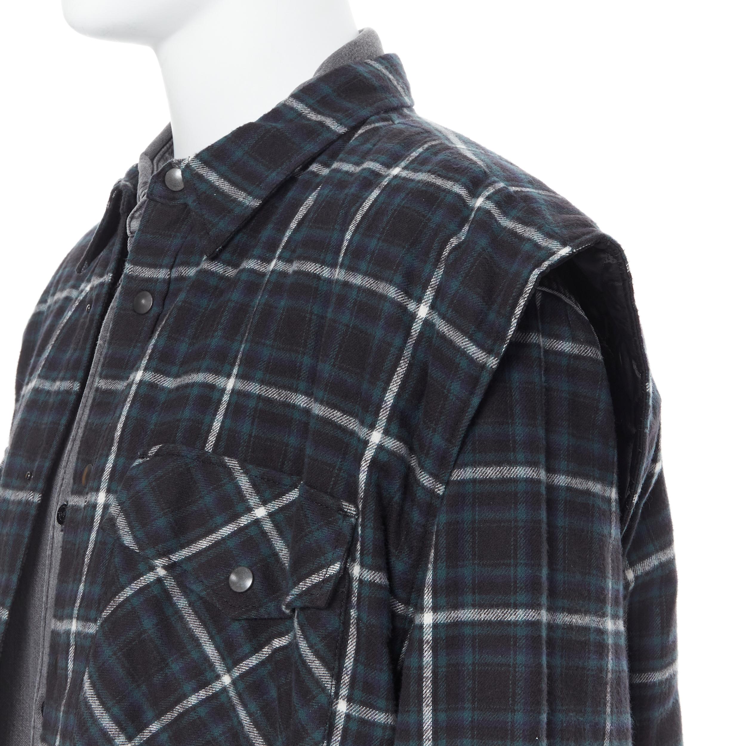 new BALENCIAGA DEMNA 2019 Twin Set padded green check flannelled double shirt M 1