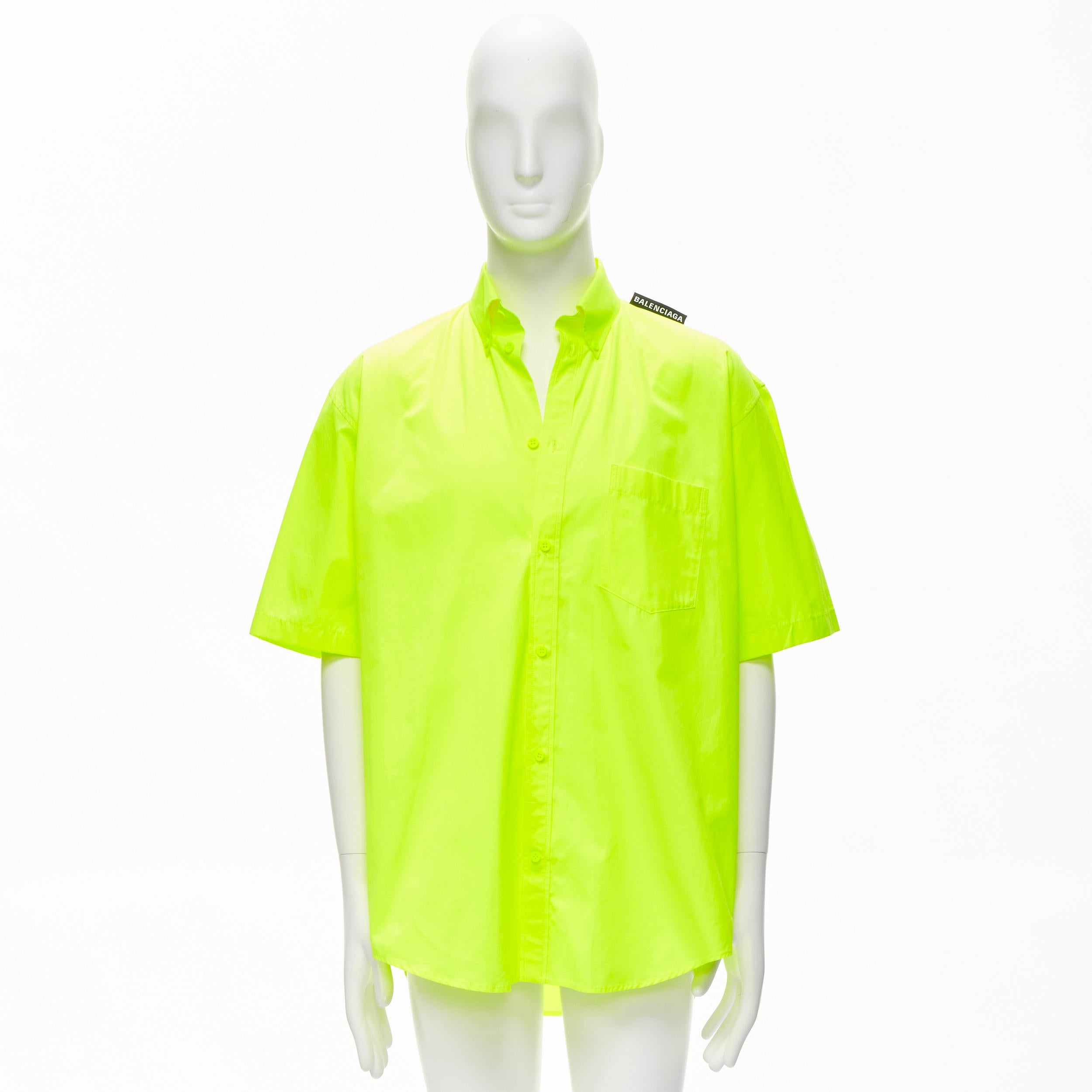 new BALENCIAGA Demna 2020 neon yellow shoulder tab boxy oversized shirt EU38 S For Sale 5