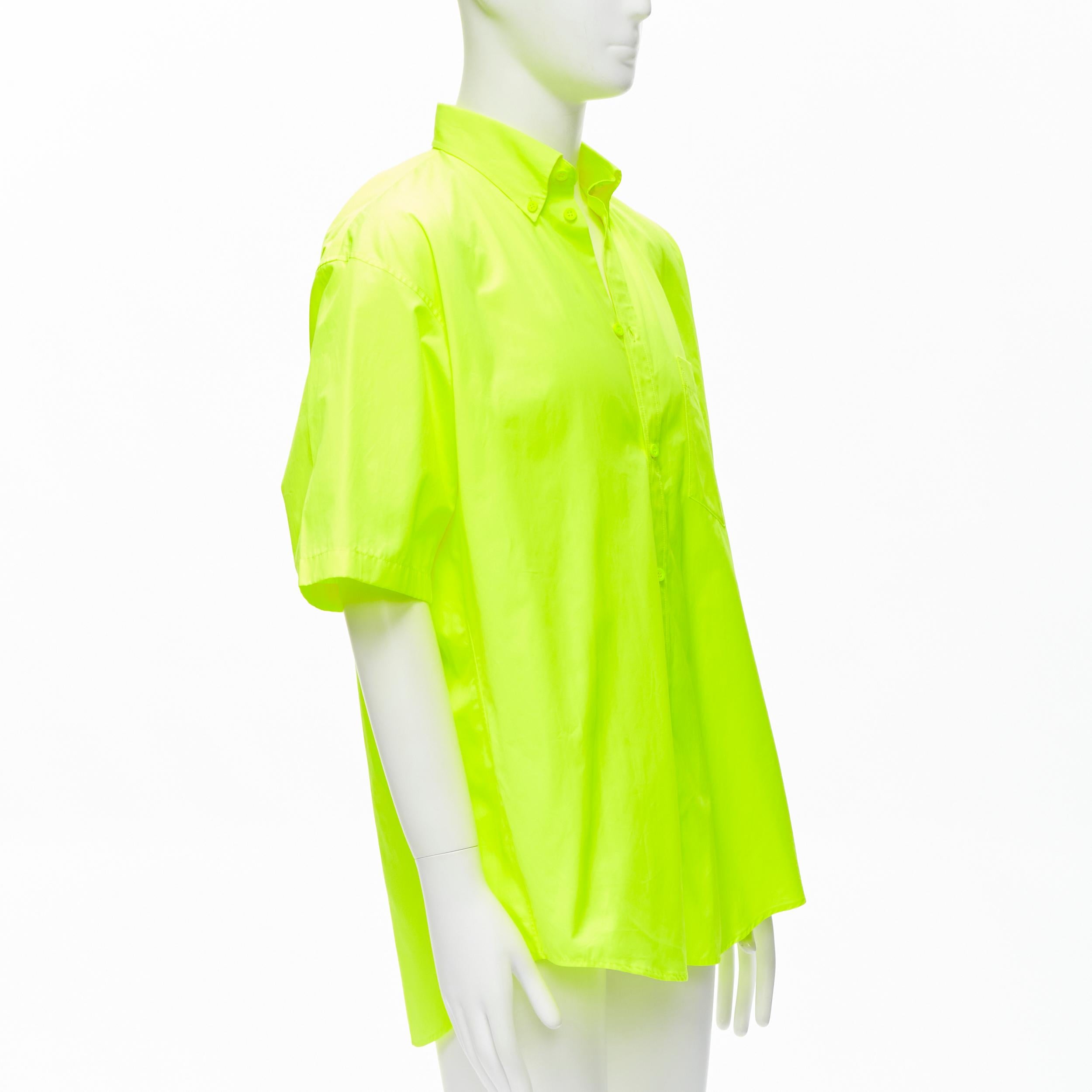 Yellow new BALENCIAGA Demna 2020 neon yellow shoulder tab boxy oversized shirt EU38 S For Sale