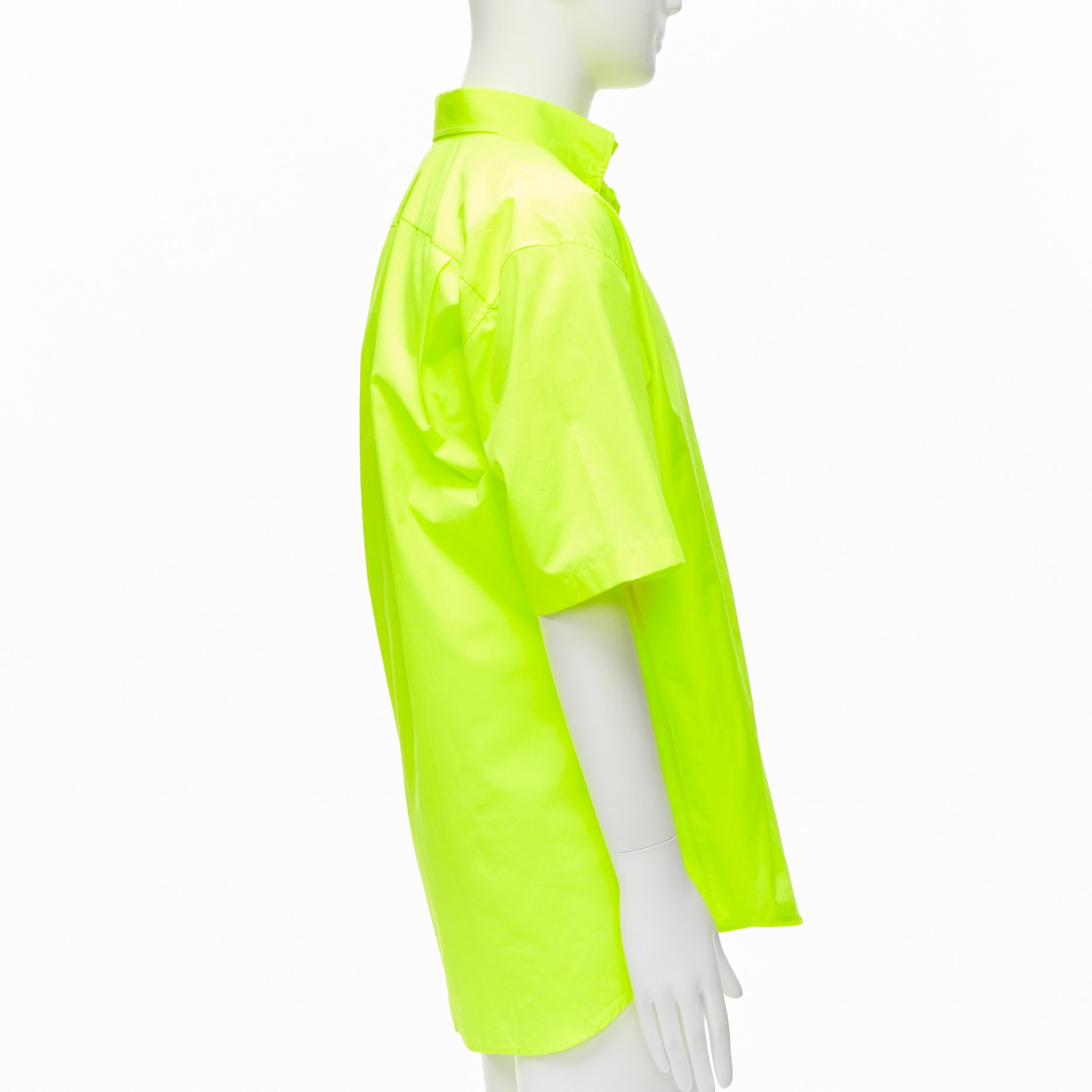 new BALENCIAGA Demna 2020 neon yellow shoulder tab boxy oversized shirt EU38 S In New Condition For Sale In Hong Kong, NT