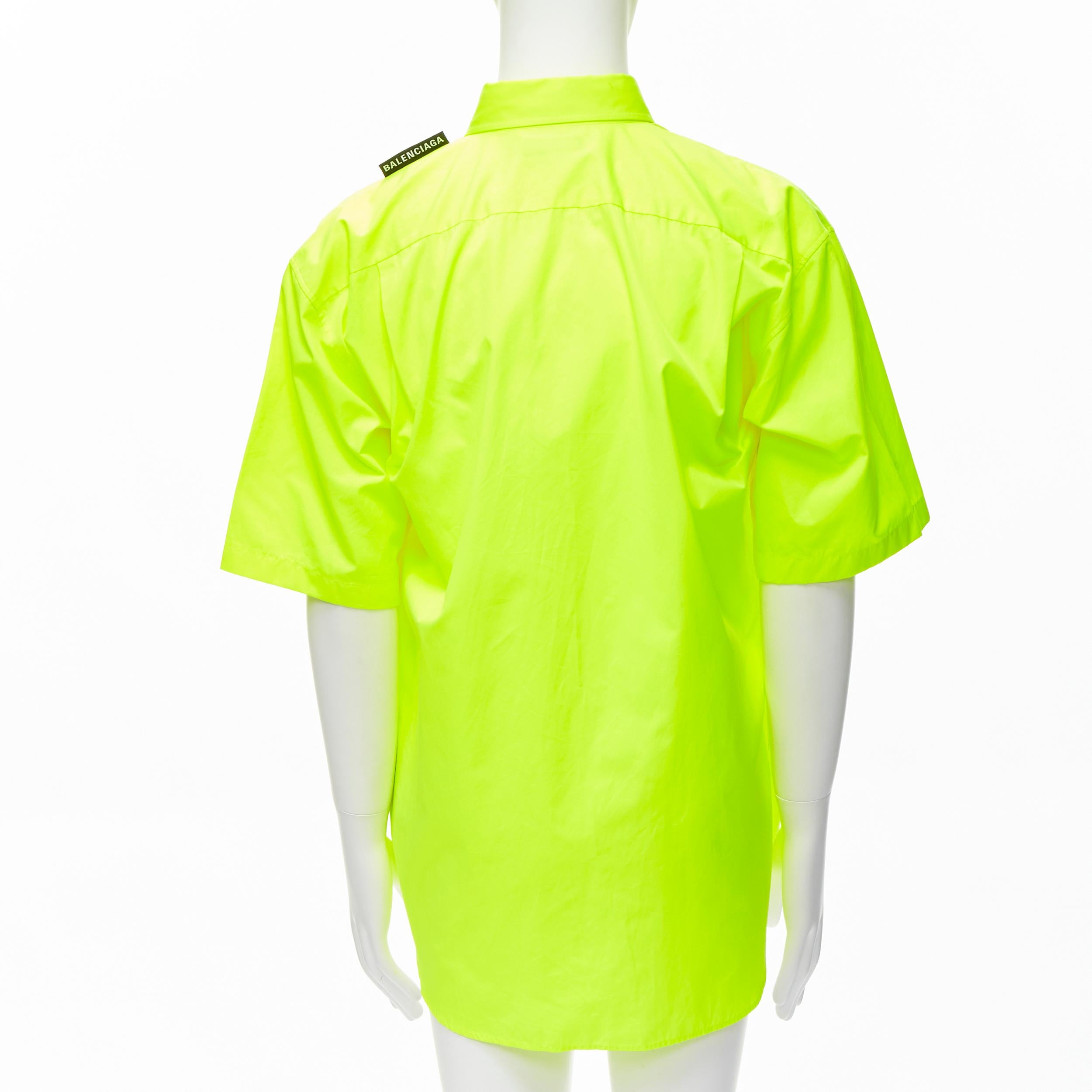 Men's new BALENCIAGA Demna 2020 neon yellow shoulder tab boxy oversized shirt EU38 S For Sale