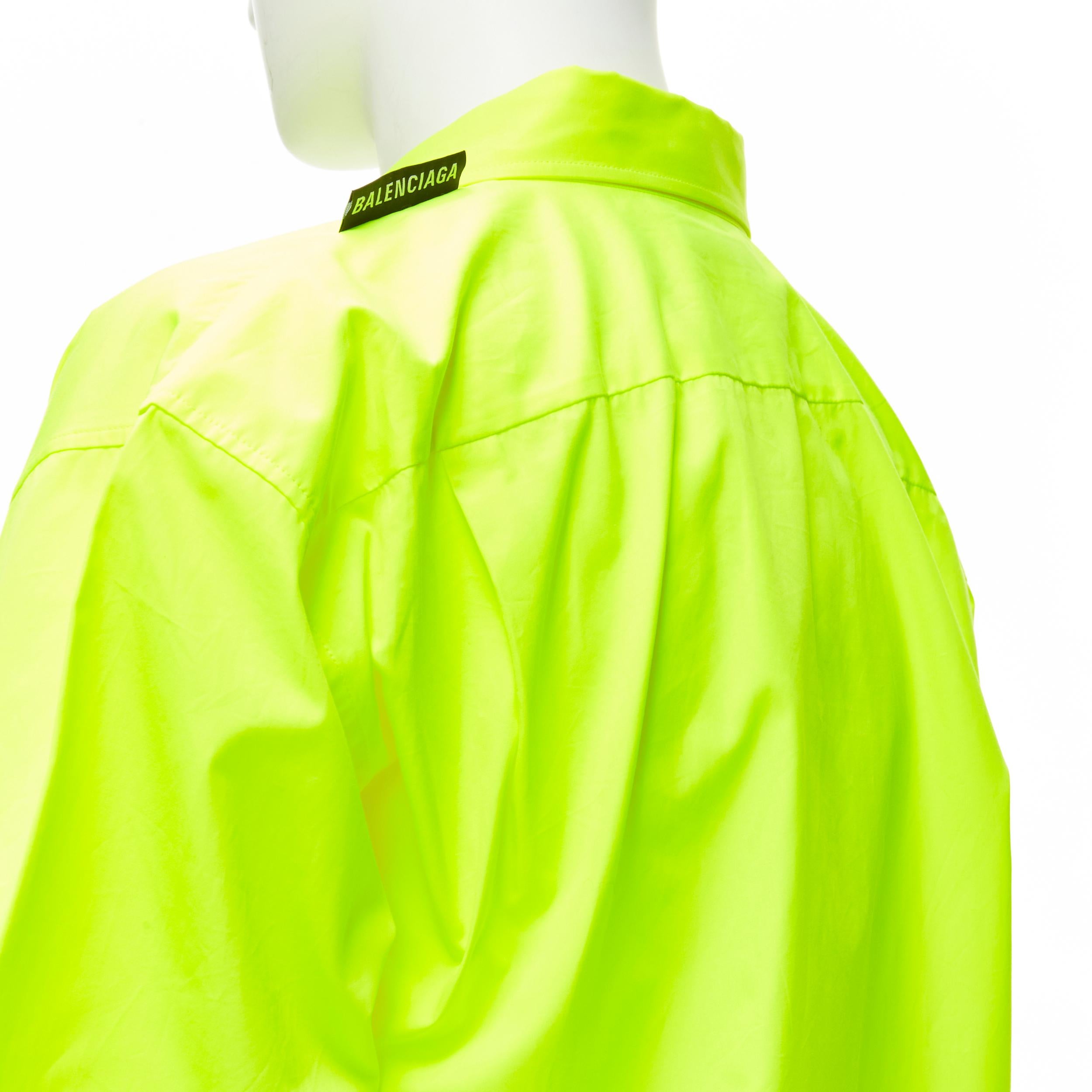 new BALENCIAGA Demna 2020 neon yellow shoulder tab boxy oversized shirt EU38 S For Sale 3