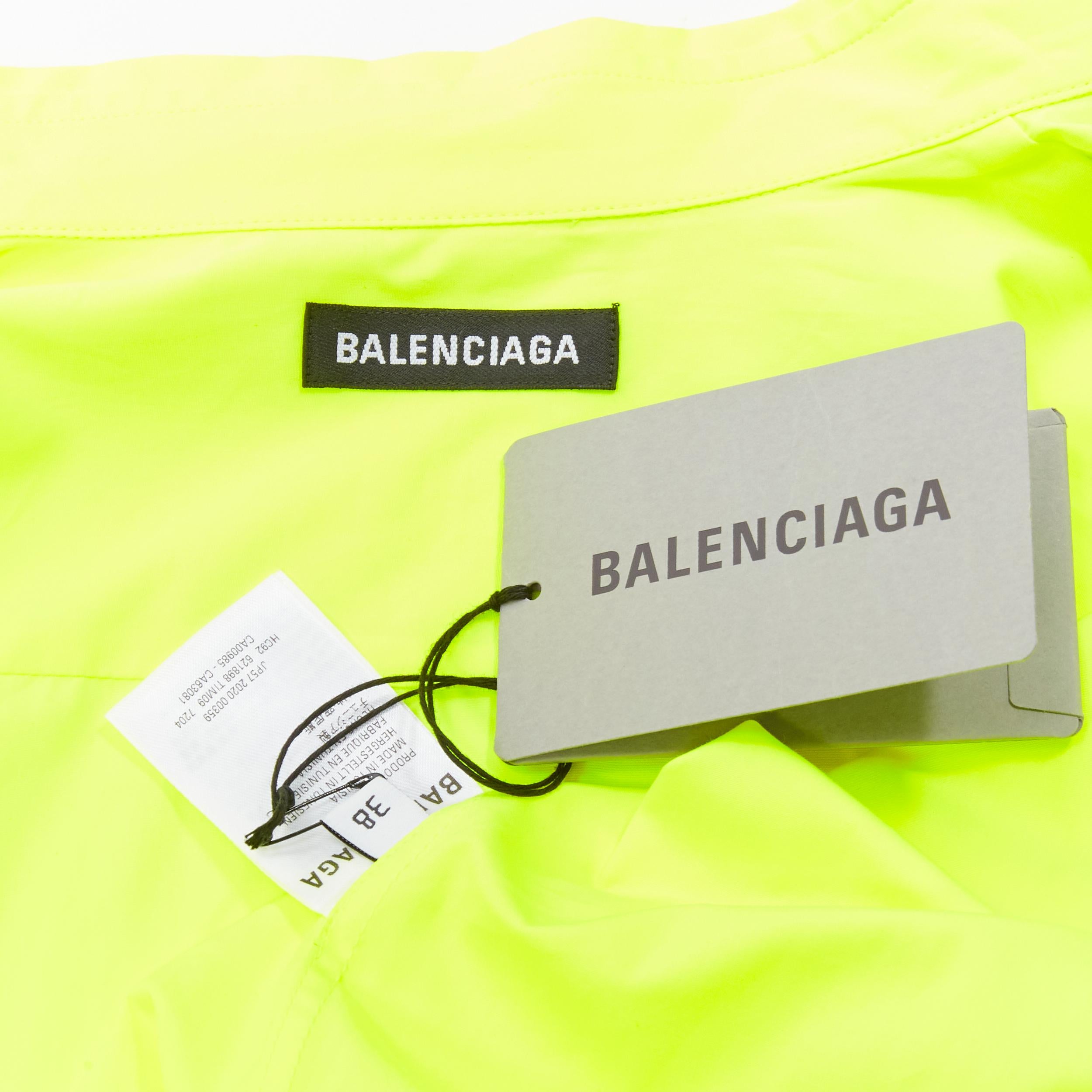 new BALENCIAGA Demna 2020 neon yellow shoulder tab boxy oversized shirt EU38 S For Sale 4