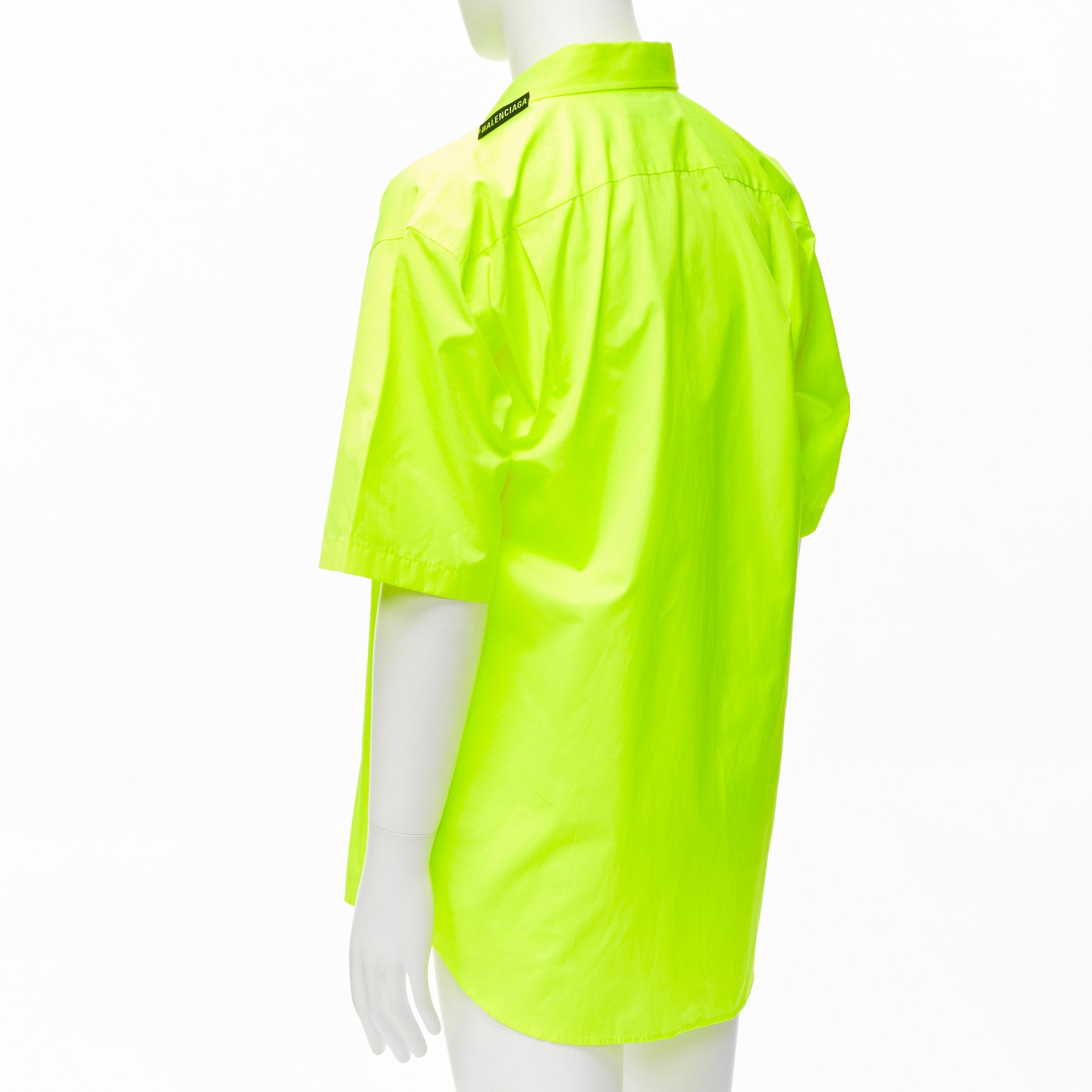 Yellow new BALENCIAGA Demna 2020 neon yellow shoulder tag boxy oversized shirt EU37 XS For Sale